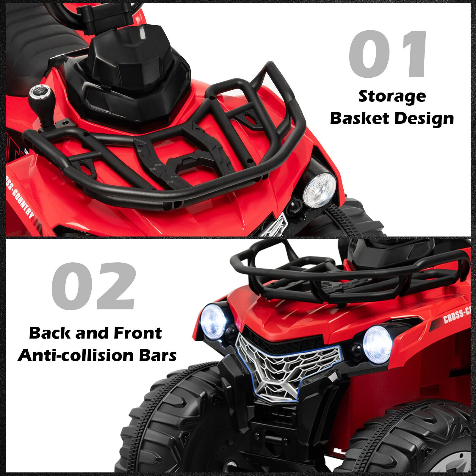 12V Kids Ride On ATV, 4 Wheeler With MP3, Headlights, Red - Image 7