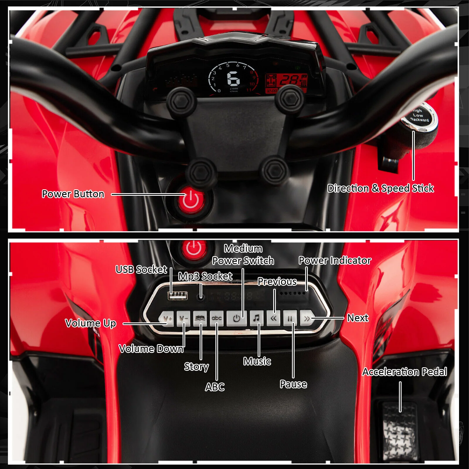 12V Kids Ride On ATV, 4 Wheeler With MP3, Headlights, Red - Image 9