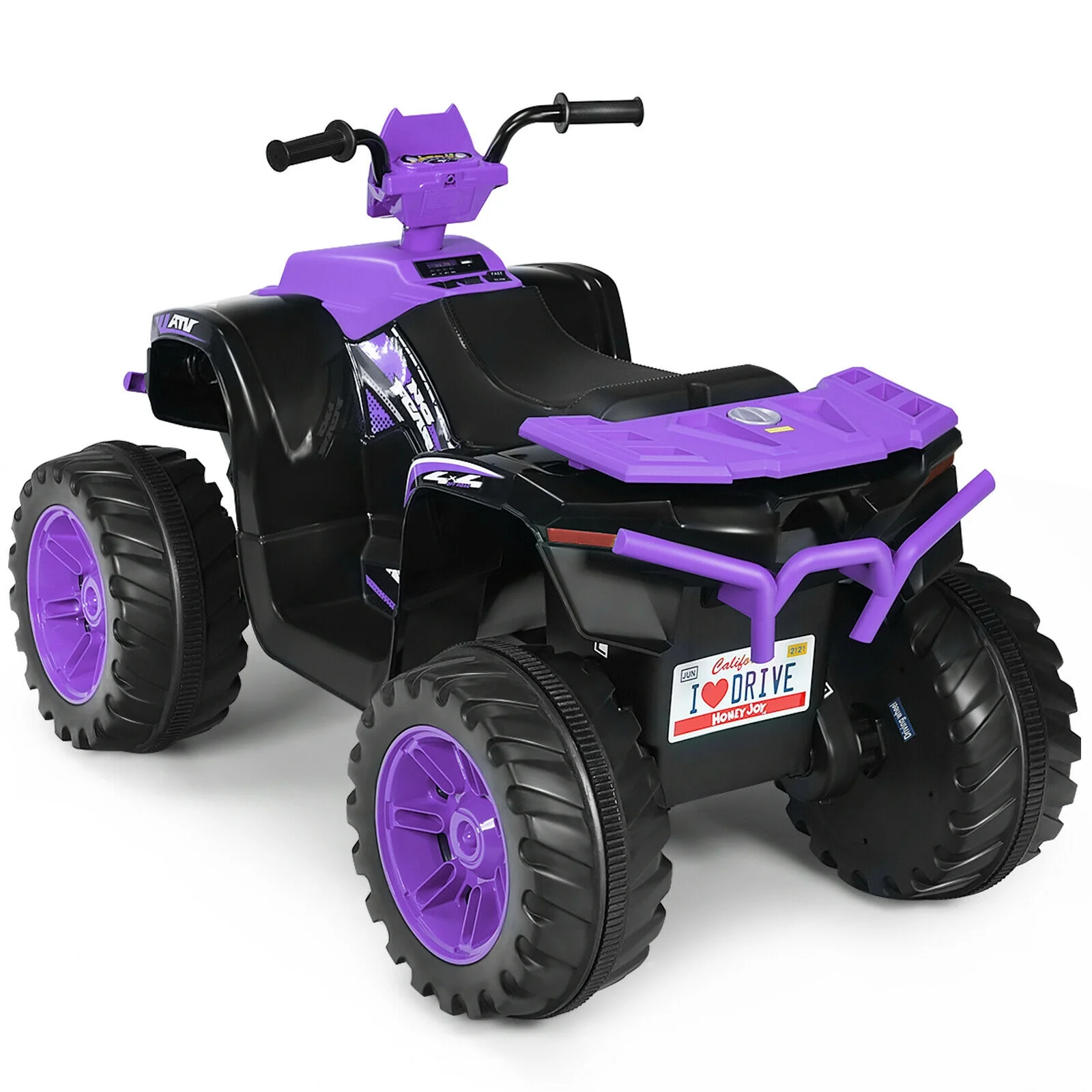 12V Kids Ride On ATV, LED Lights, Treaded Tires, Purple - Image 4