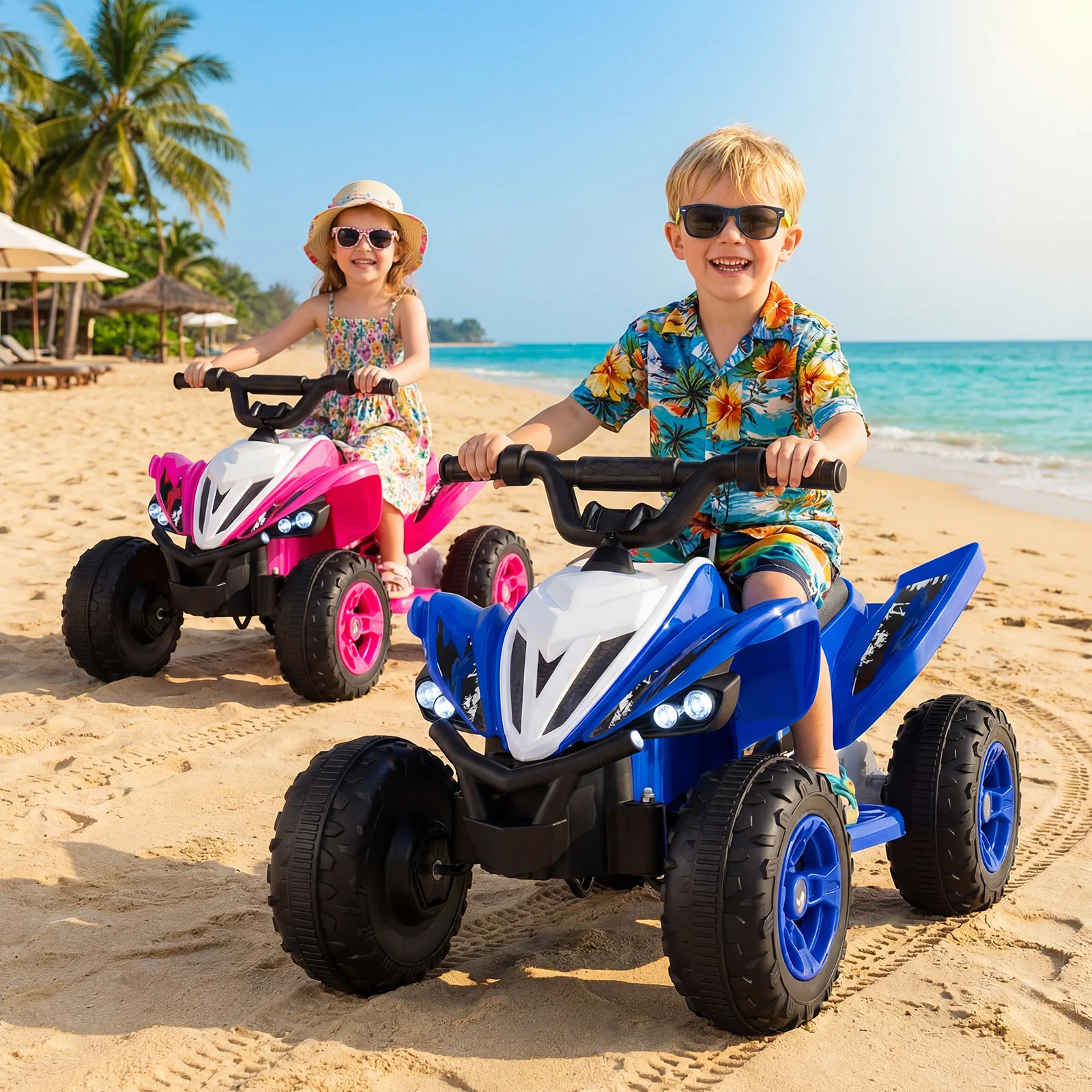 12V Kids Ride On ATV Quad, LED Lights, 7 Mph, Navy - Image 2
