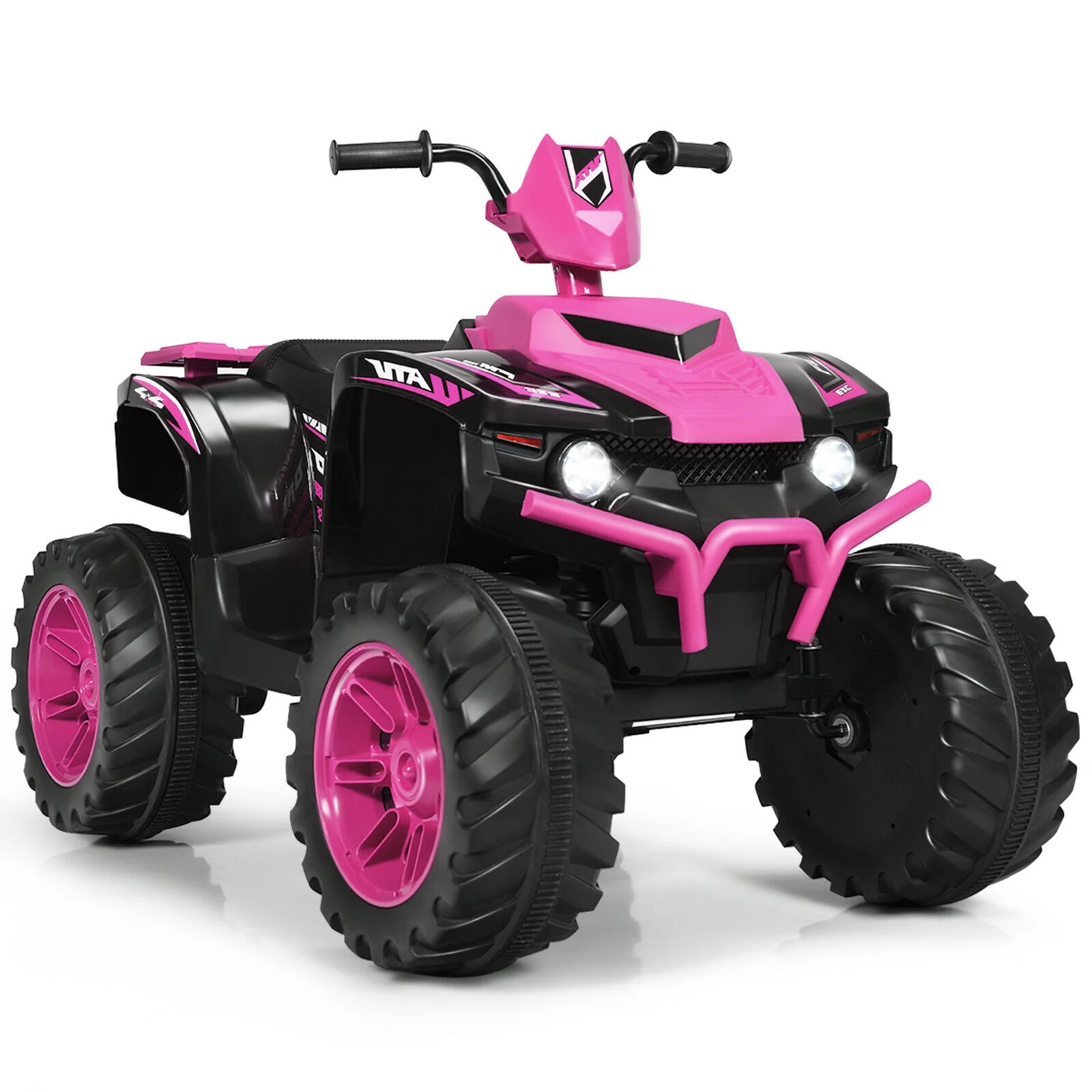 12V Kids Ride On ATV With LED Lights, Treaded Tires, Pink