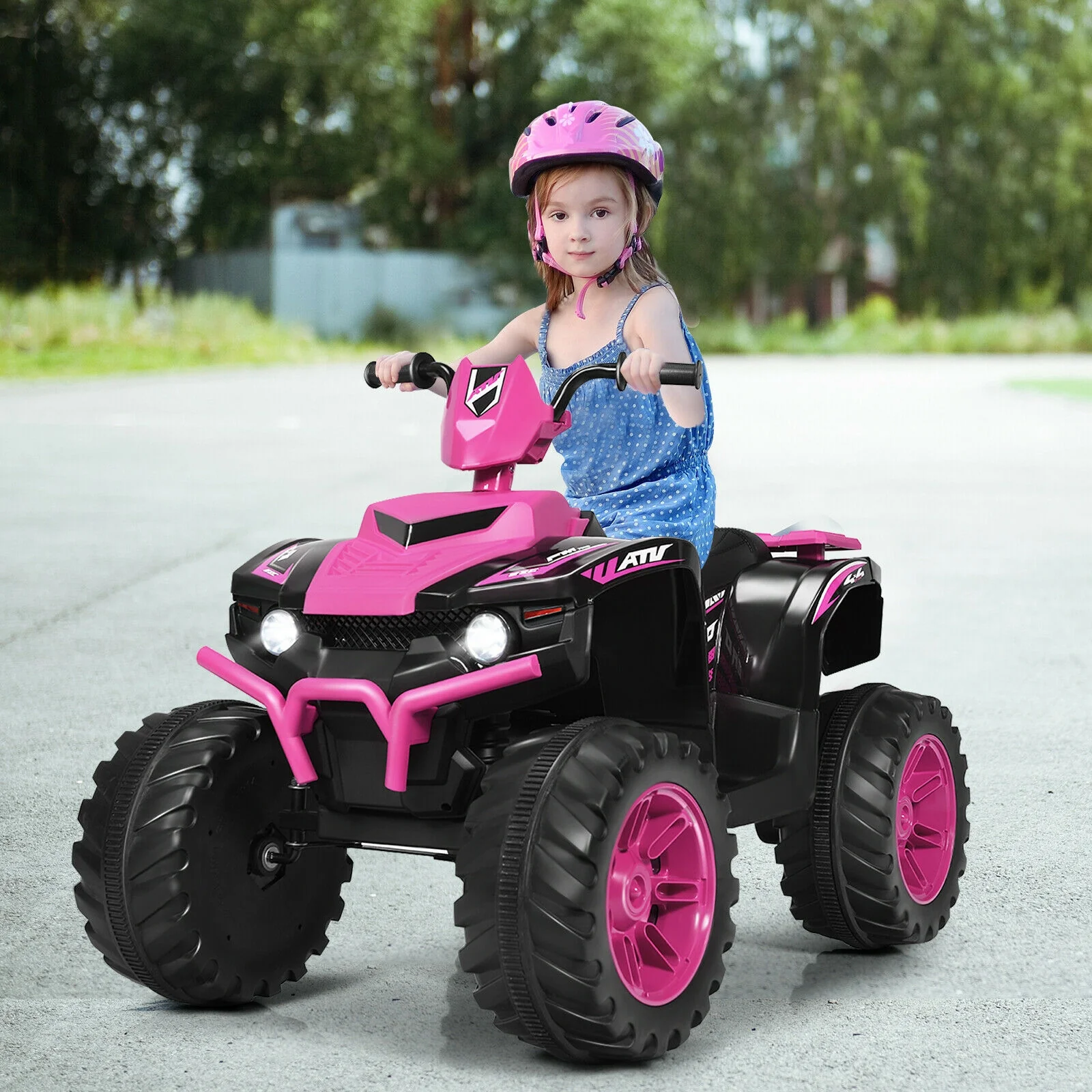 12V Kids Ride On ATV With LED Lights, Treaded Tires, Pink - Image 2