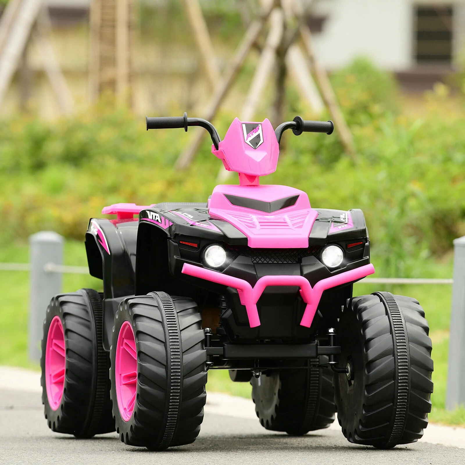 12V Kids Ride On ATV With LED Lights, Treaded Tires, Pink - Image 3