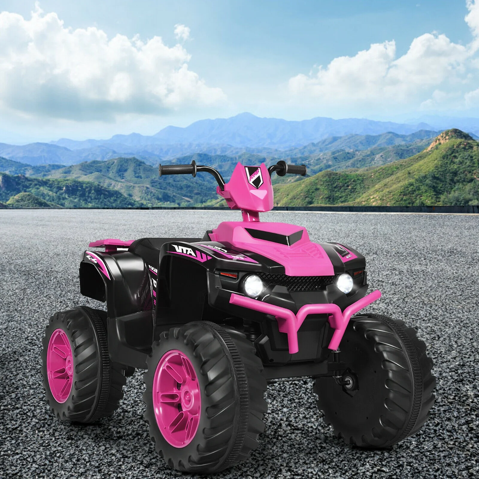 12V Kids Ride On ATV With LED Lights, Treaded Tires, Pink - Image 6