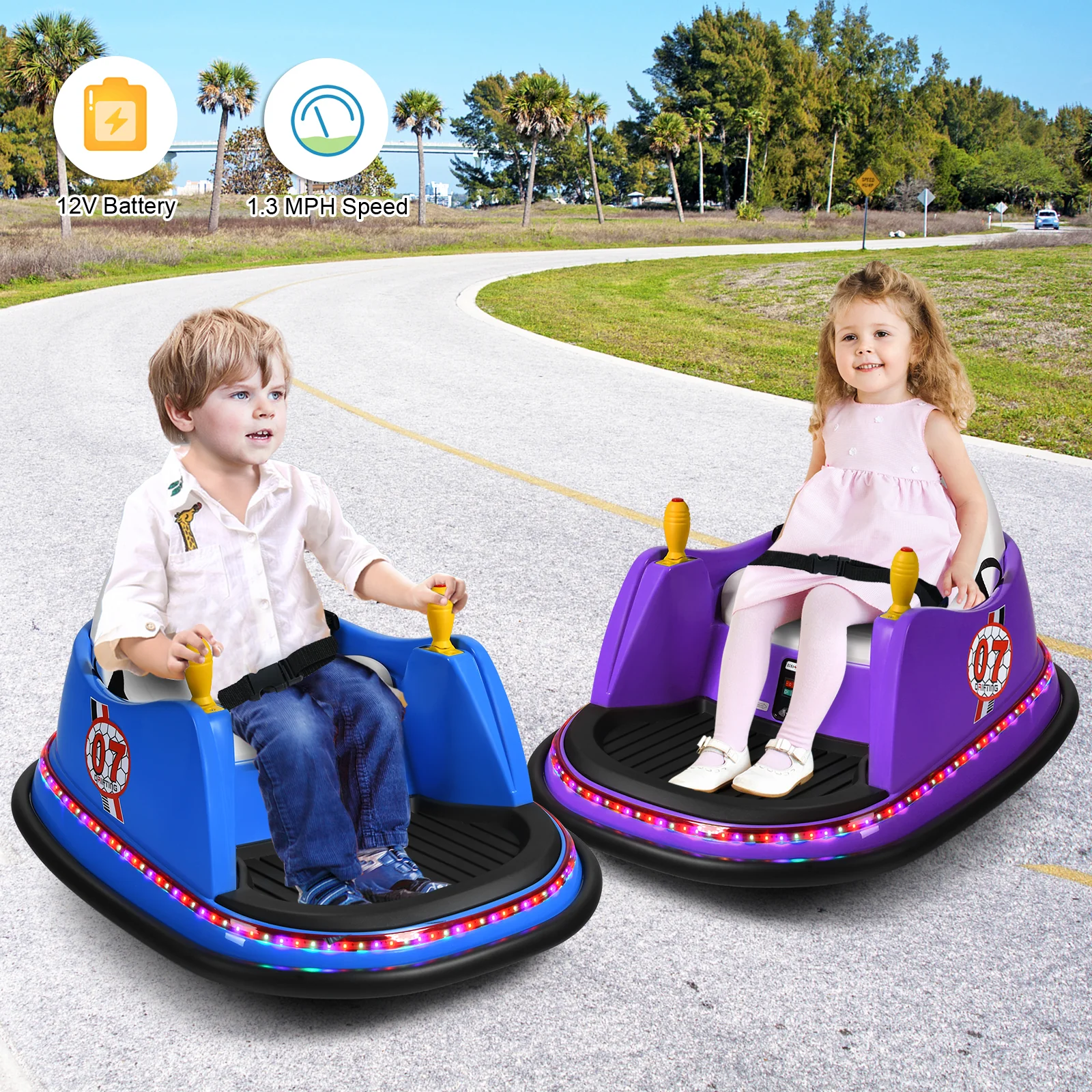 12V Kids Ride On Bumper Car, Flashing Lights, Blue - Image 10