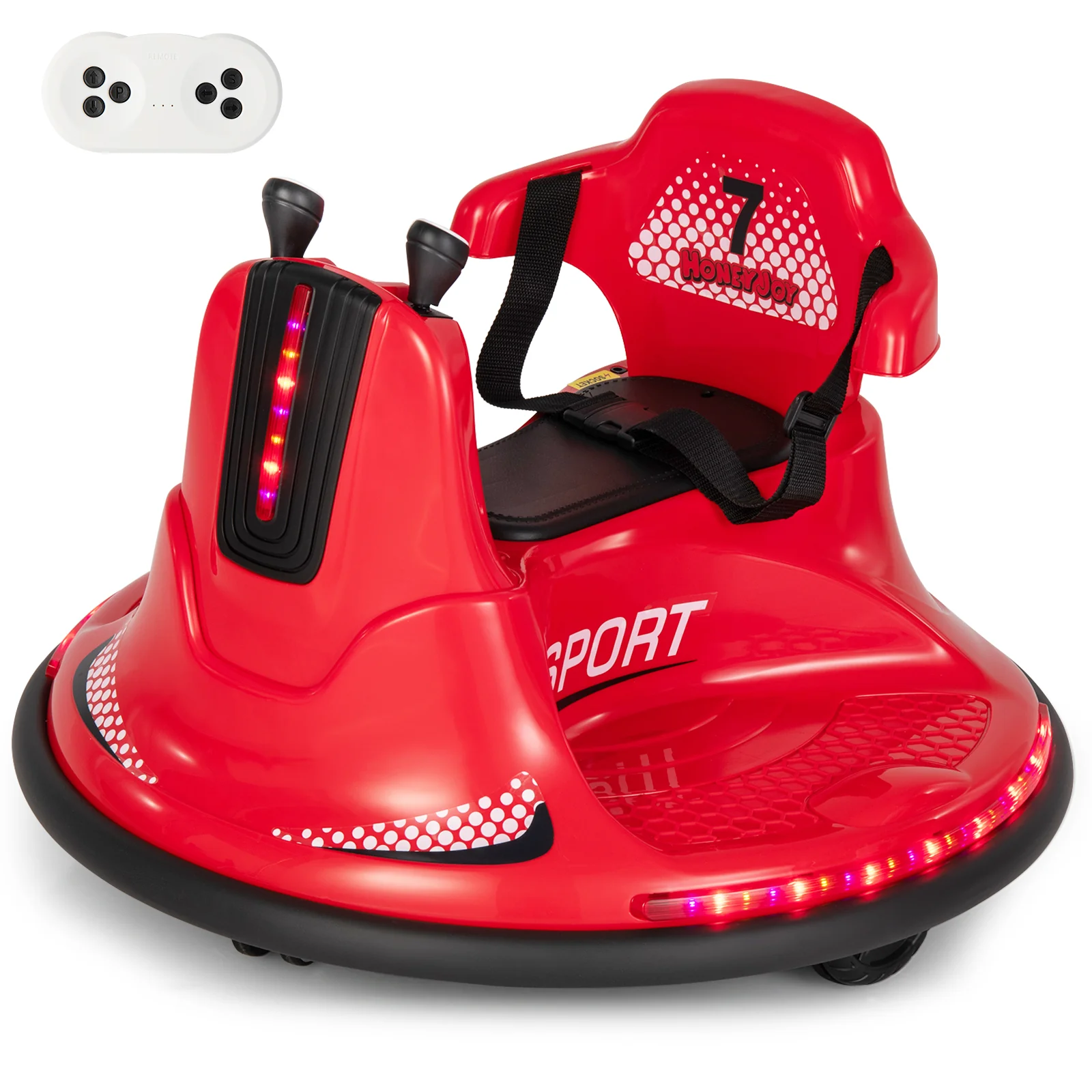 12V Kids Ride On Bumper Car, Remote Control Lights Music, Red - Image 3