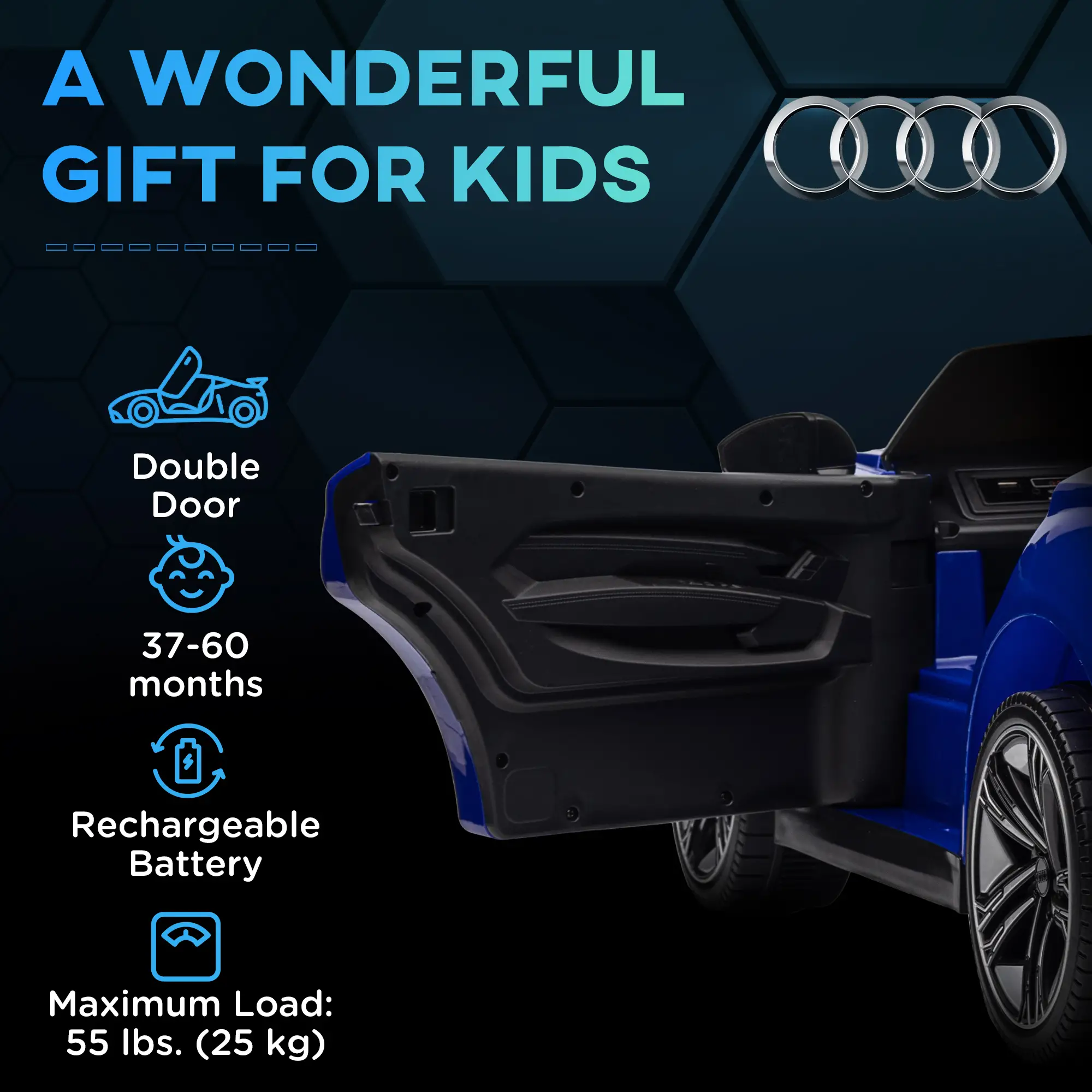 12V Kids Ride On Car, Battery Powered Electric Car, Remote Control, Navy Blue - Image 9