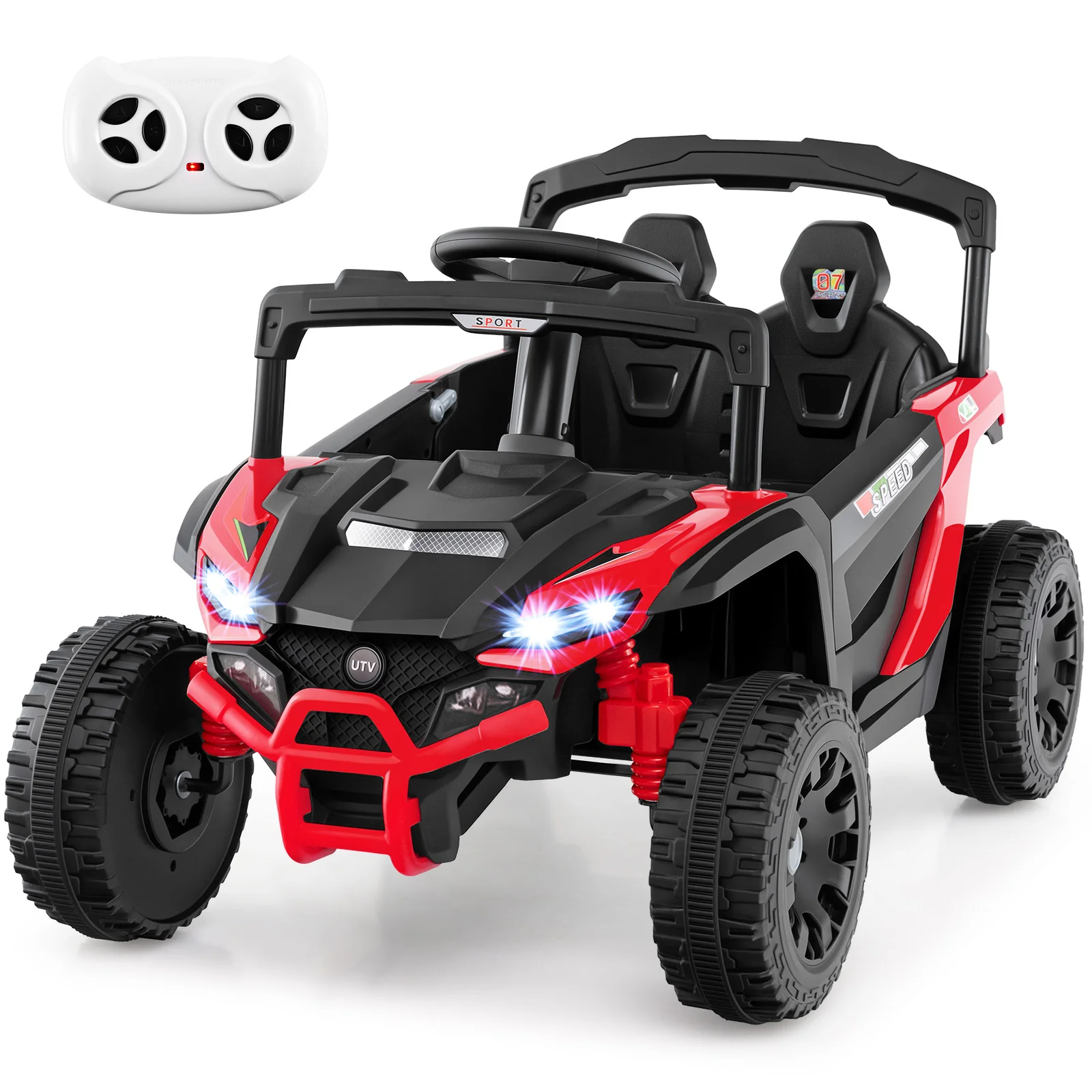 12V Kids Ride On Car, LED Lights, Music, Horn, Red - Image 5