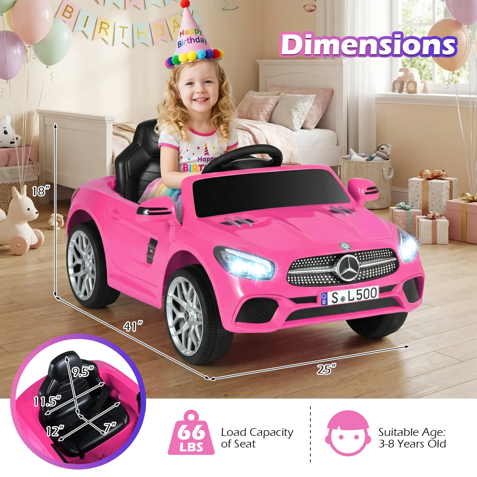 12V Kids Ride on Car Licensed Mercedes-Benz with Remote and Music, Pink - Image 6