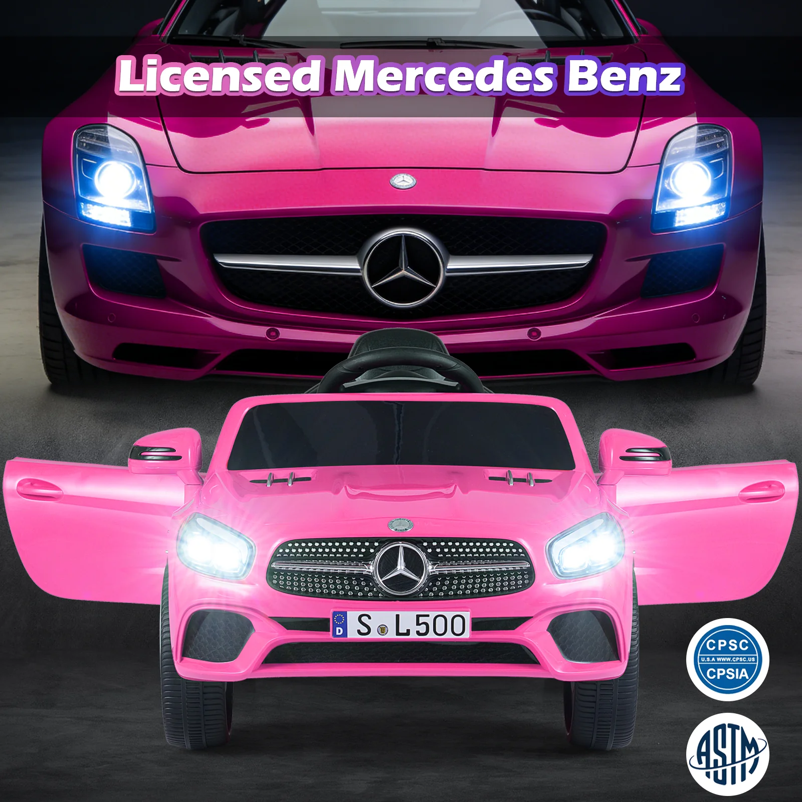12V Kids Ride on Car Licensed Mercedes-Benz with Remote and Music, Pink - Image 7