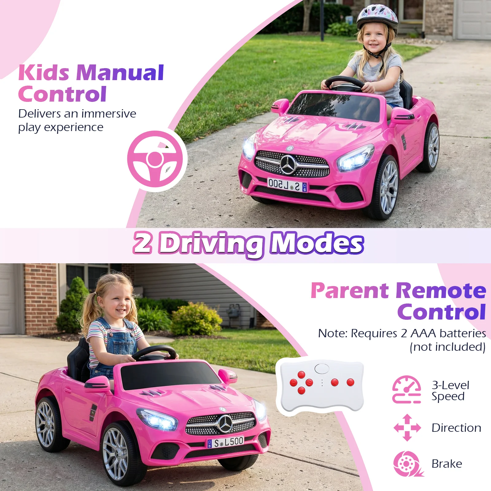 12V Kids Ride on Car Licensed Mercedes-Benz with Remote and Music, Pink - Image 8