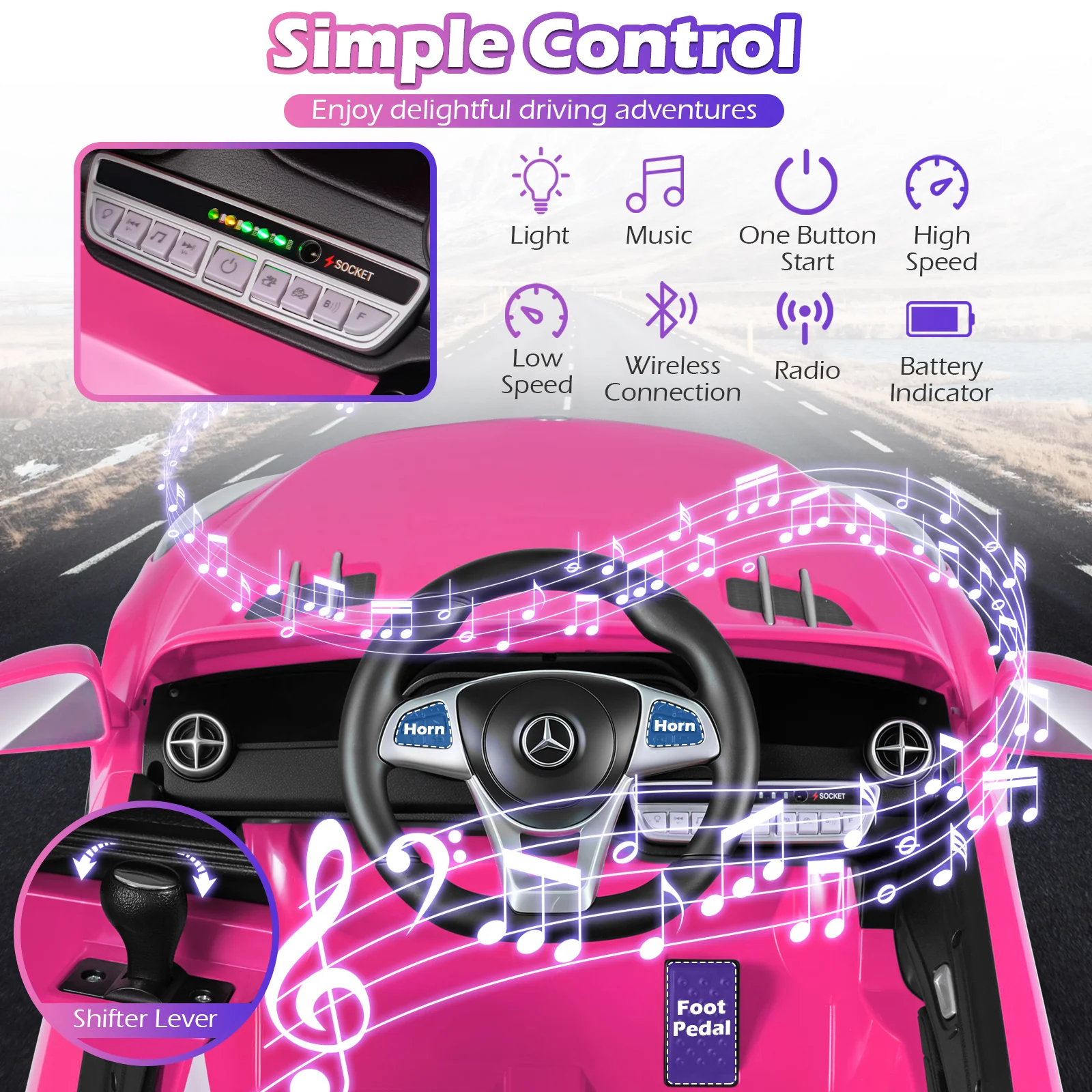 12V Kids Ride on Car Licensed Mercedes-Benz with Remote and Music, Pink - Image 9