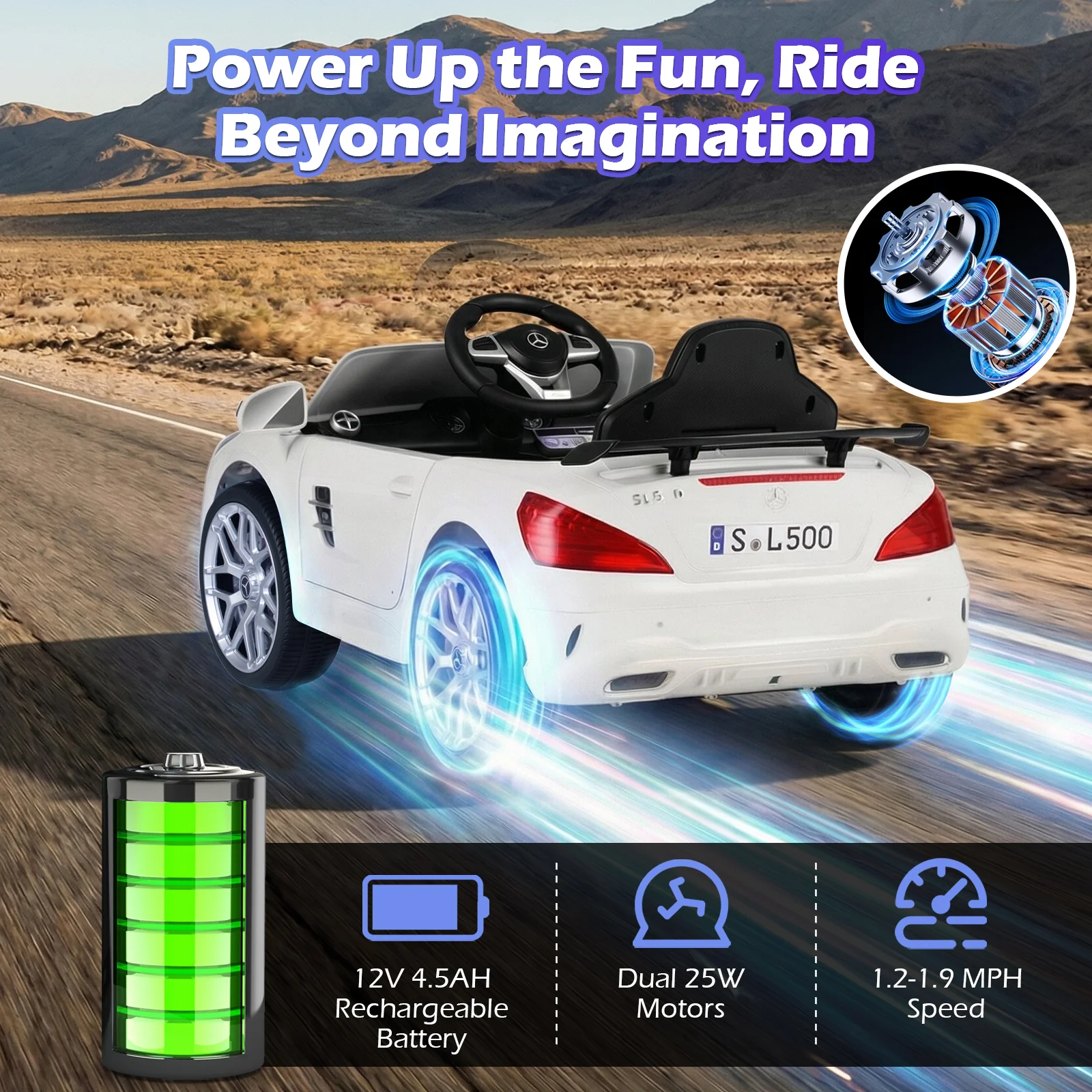 12V Kids Ride on Car Licensed Mercedes-Benz with Remote and Music, White - Image 10