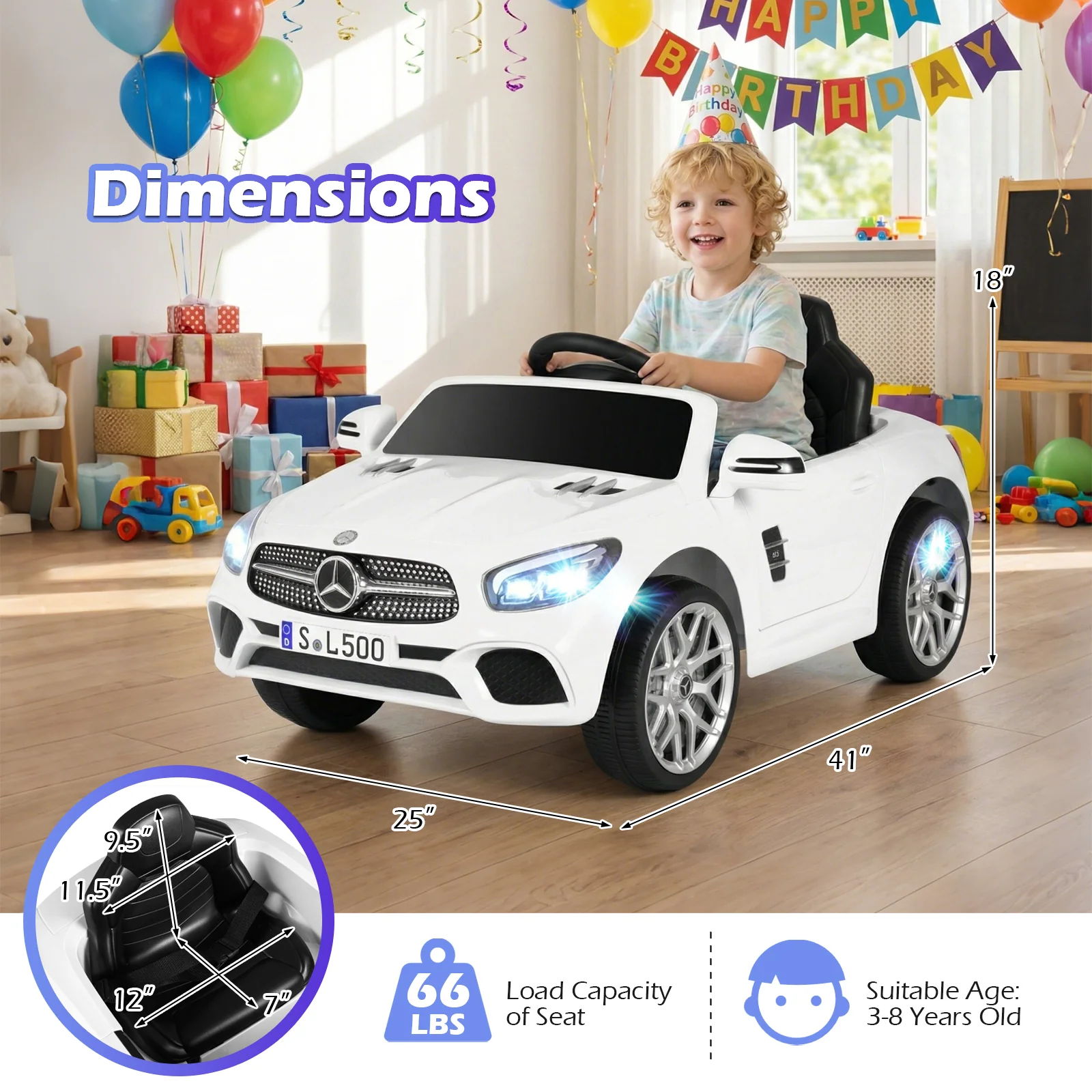 12V Kids Ride on Car Licensed Mercedes-Benz with Remote and Music, White - Image 6