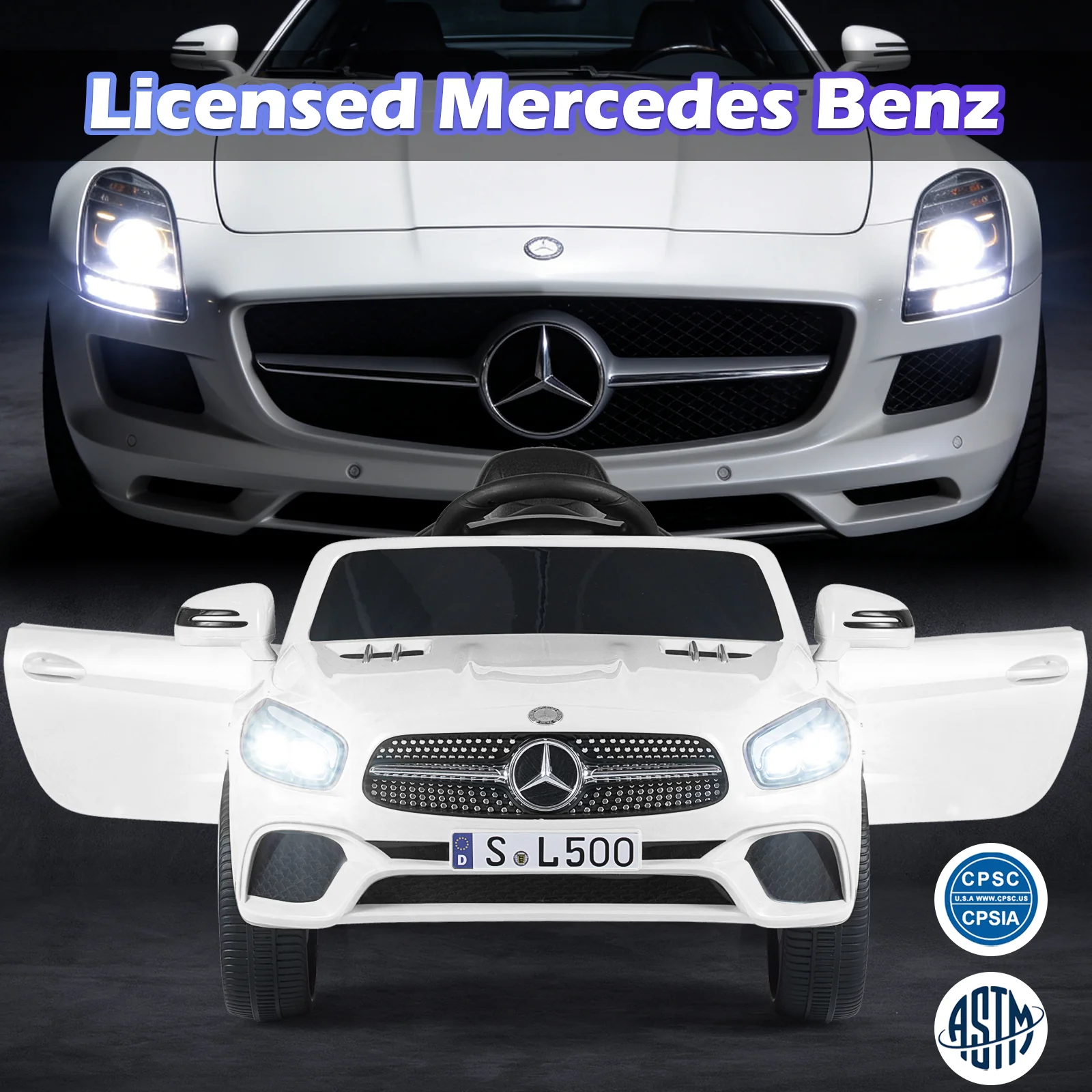 12V Kids Ride on Car Licensed Mercedes-Benz with Remote and Music, White - Image 7