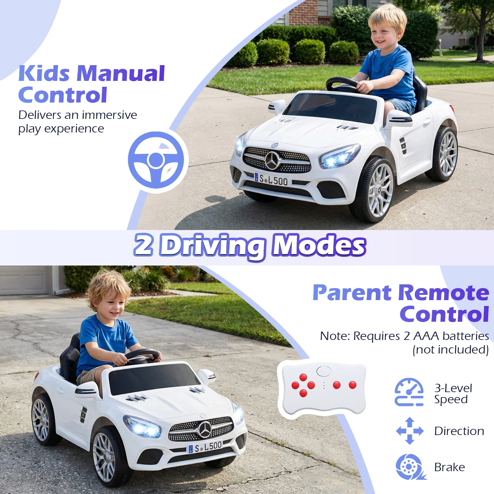 12V Kids Ride on Car Licensed Mercedes-Benz with Remote and Music, White - Image 8