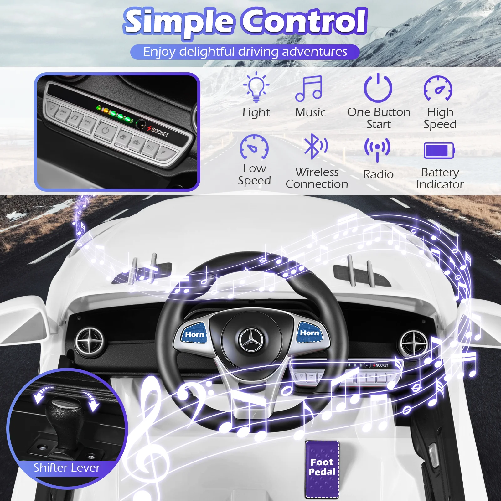 12V Kids Ride on Car Licensed Mercedes-Benz with Remote and Music, White - Image 9