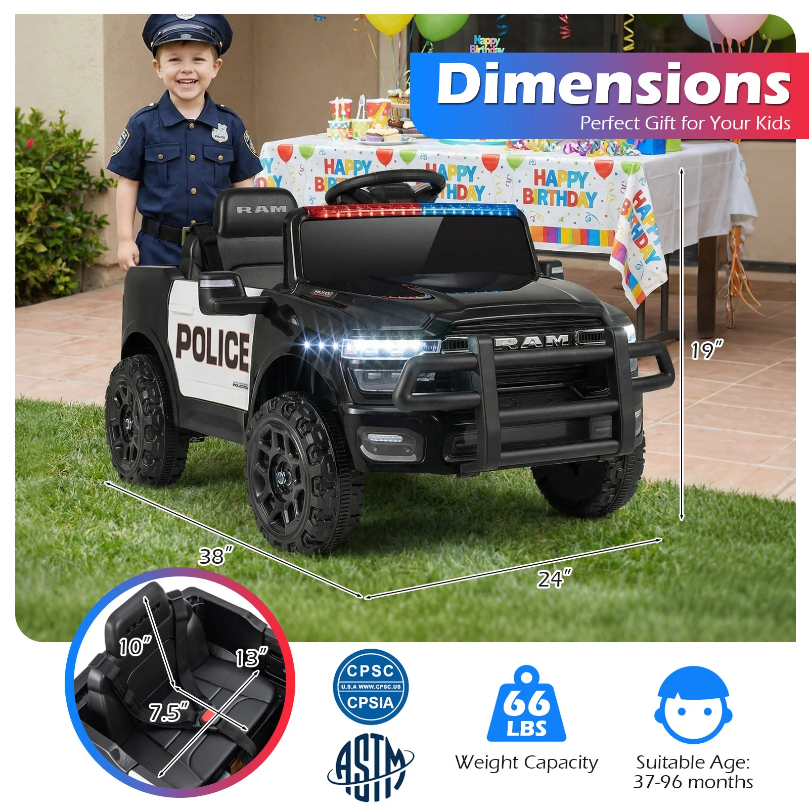 12V Kids Ride On Car Licensed RAM 3500 Electric Vehicle with Remote Control, Black - Image 6