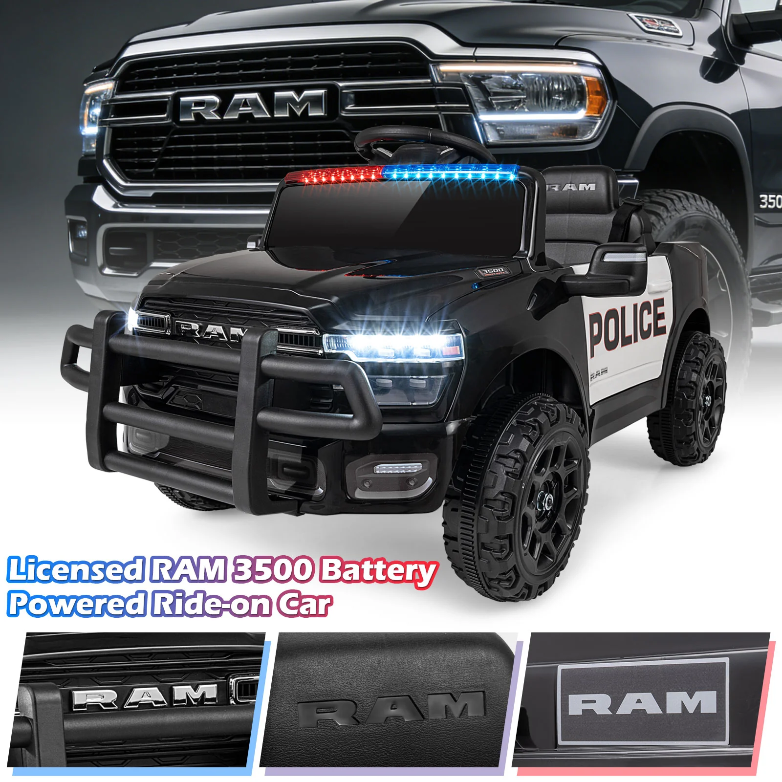 12V Kids Ride On Car Licensed RAM 3500 Electric Vehicle with Remote Control, Black - Image 7