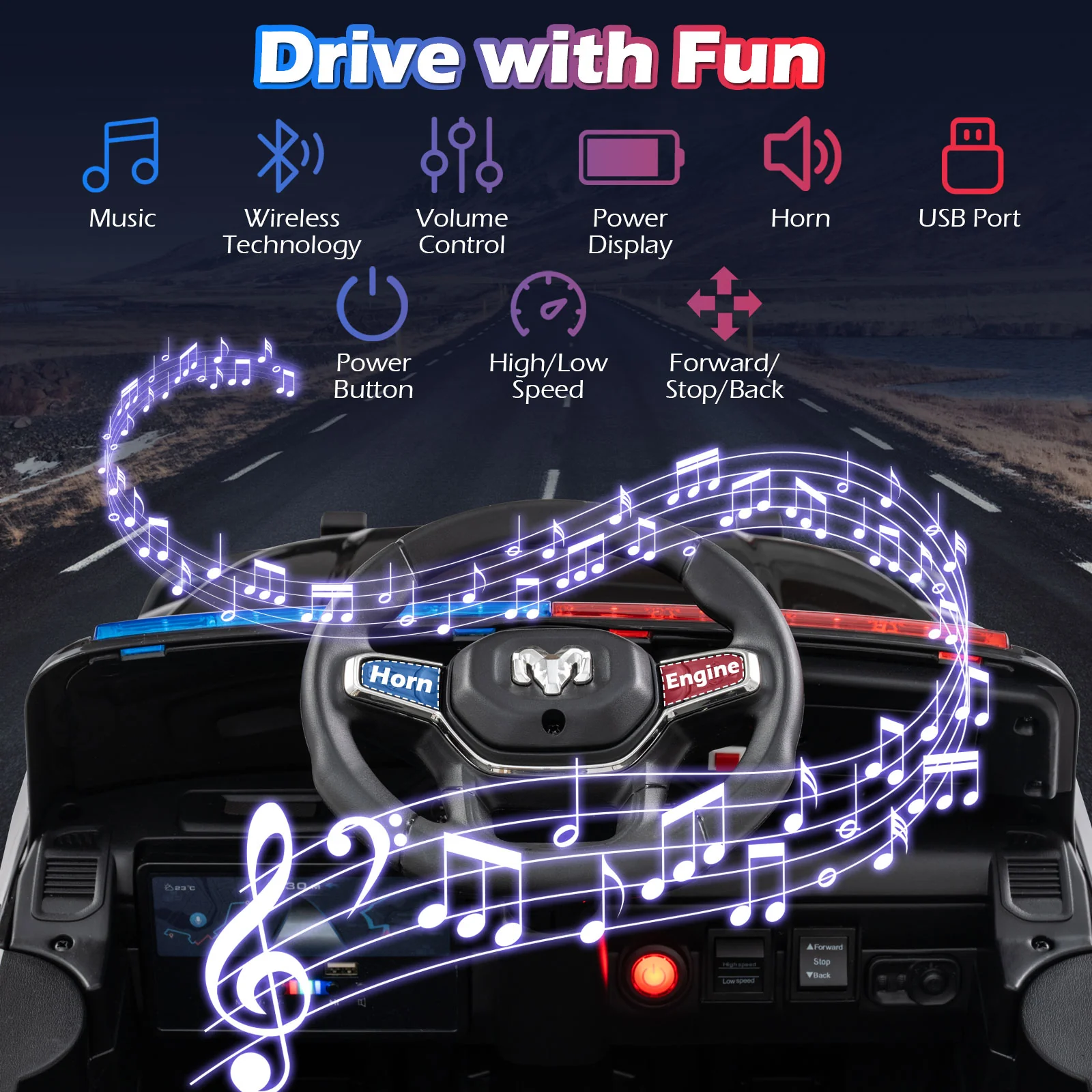 12V Kids Ride On Car Licensed RAM 3500 Electric Vehicle with Remote Control, Black - Image 9