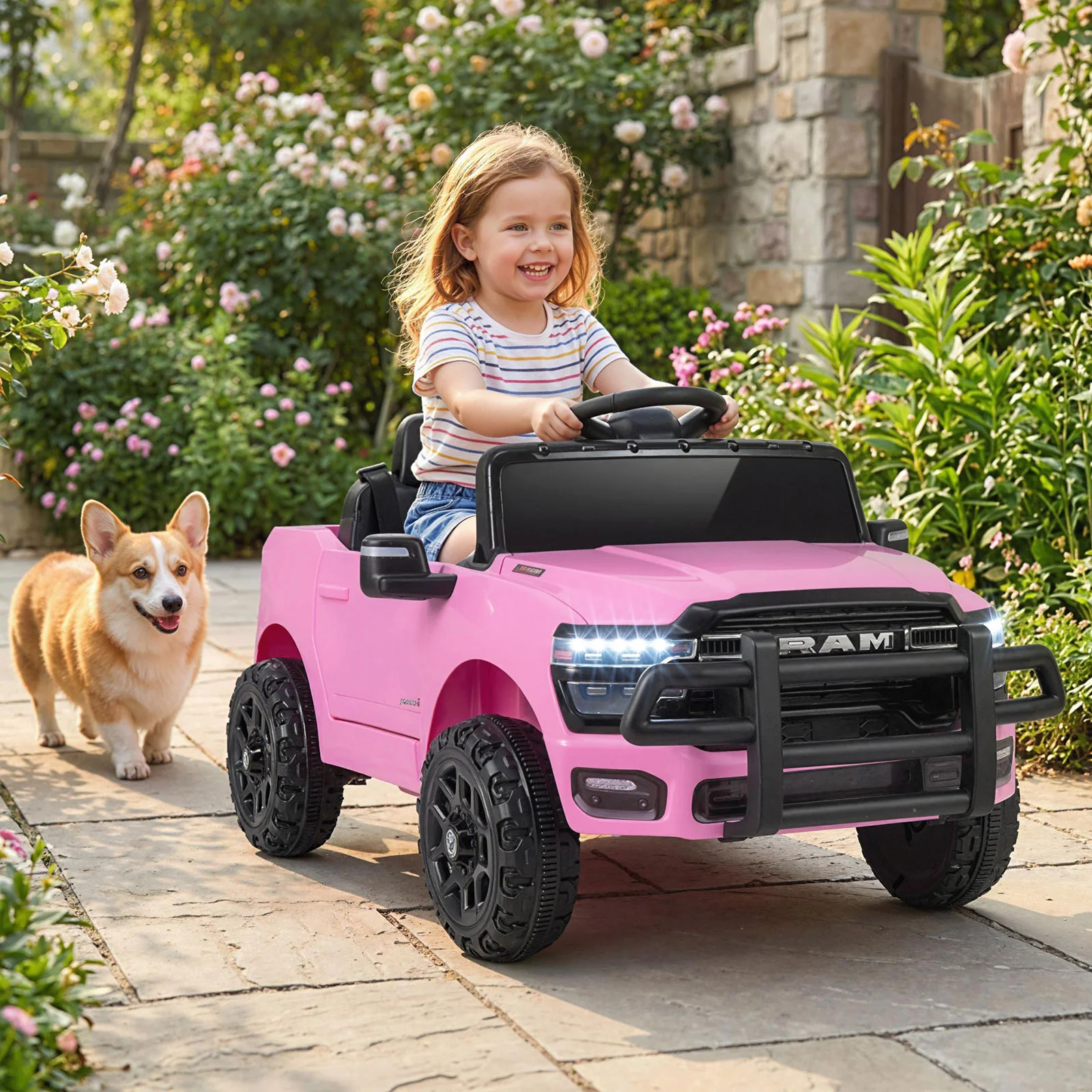 12V Kids Ride On Car Licensed RAM 3500 Electric Vehicle with Remote Control, Pink - Image 2