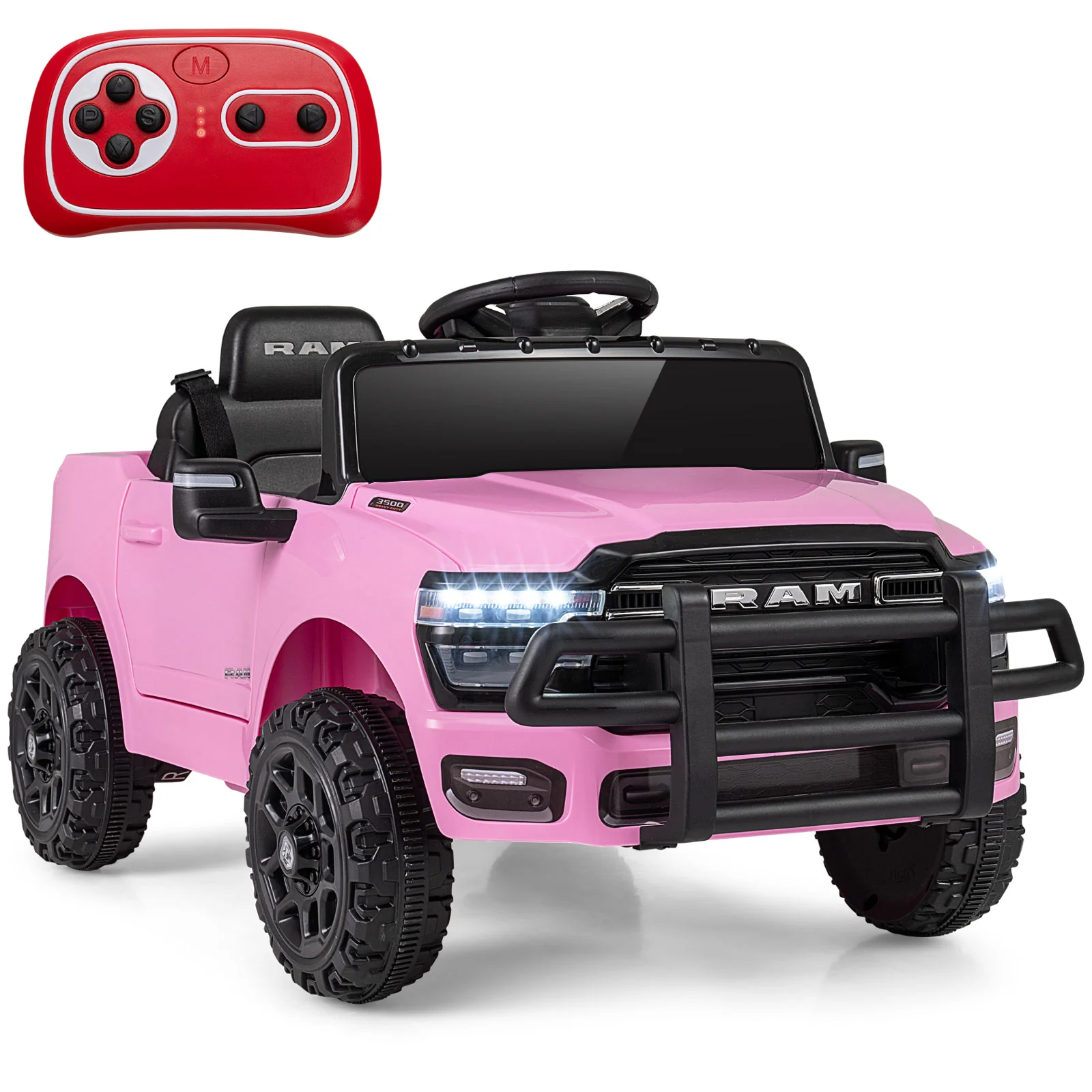 12V Kids Ride On Car Licensed RAM 3500 Electric Vehicle with Remote Control, Pink - Image 5