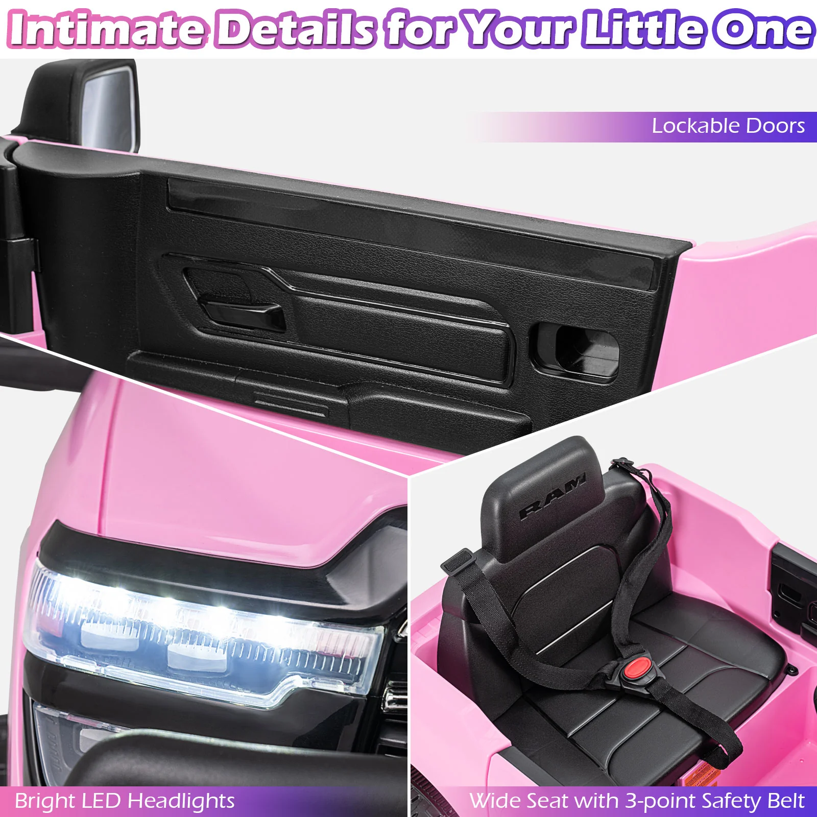 12V Kids Ride On Car Licensed RAM 3500 Electric Vehicle with Remote Control, Pink - Image 8