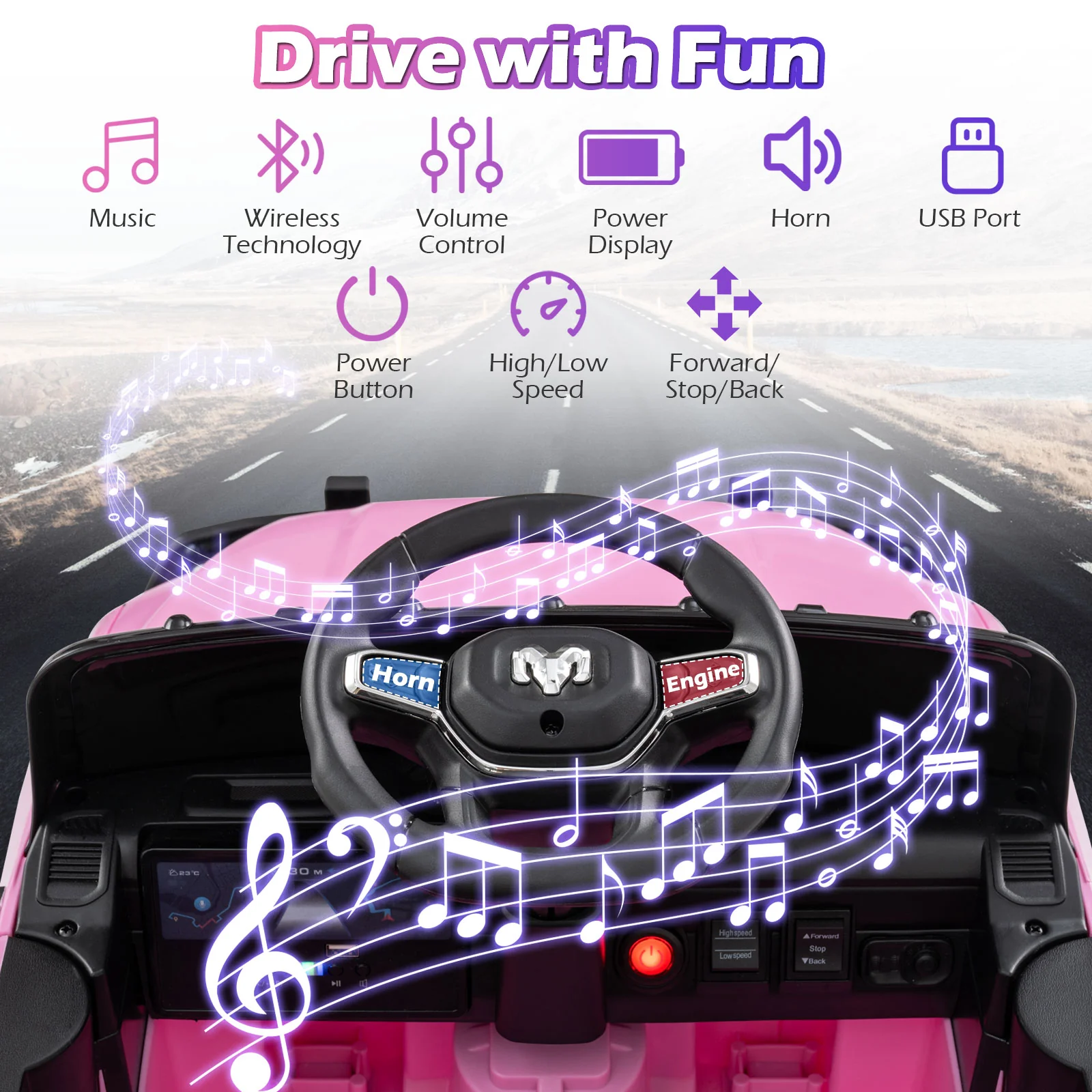 12V Kids Ride On Car Licensed RAM 3500 Electric Vehicle with Remote Control, Pink - Image 9