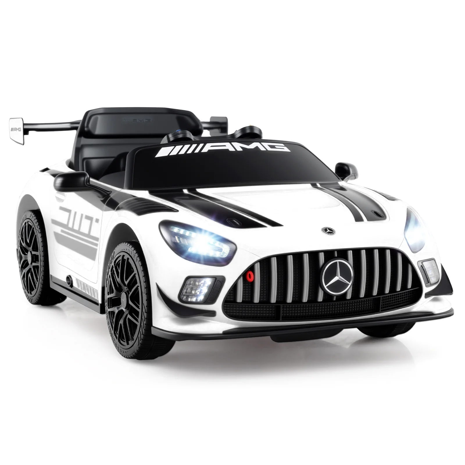 12V Kids Ride-On Car, Mercedes-AMG GT3, Adjustable Speed, White - Image 3