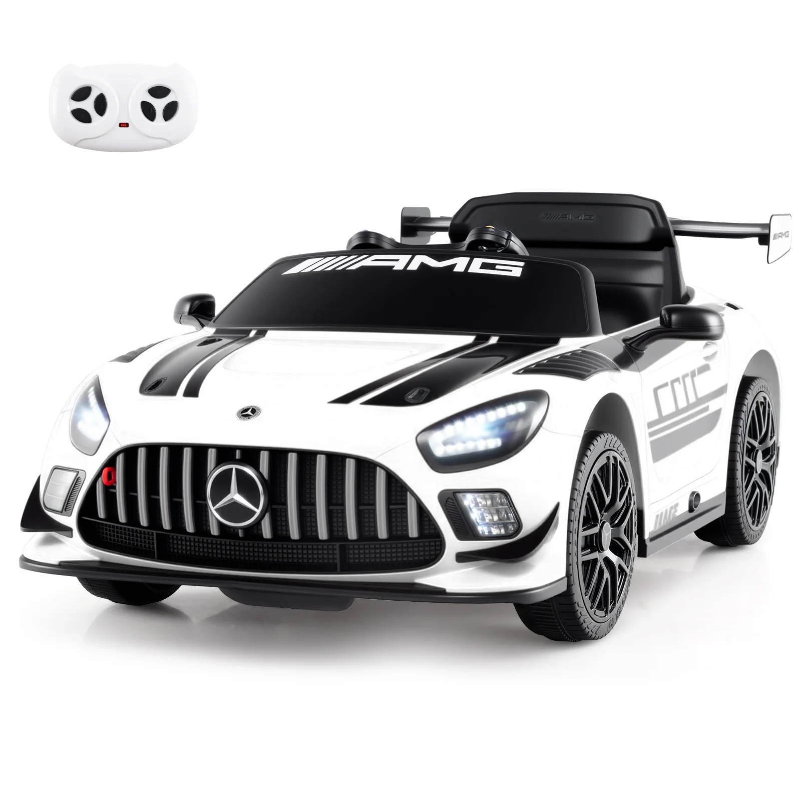 12V Kids Ride-On Car, Mercedes-AMG GT3, Adjustable Speed, White - Image 6