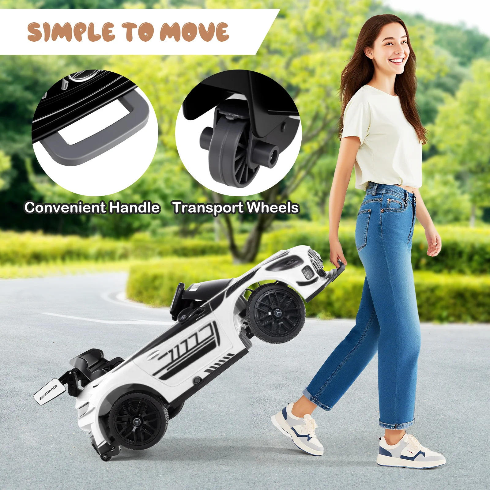 12V Kids Ride-On Car, Mercedes-AMG GT3, Adjustable Speed, White - Image 8