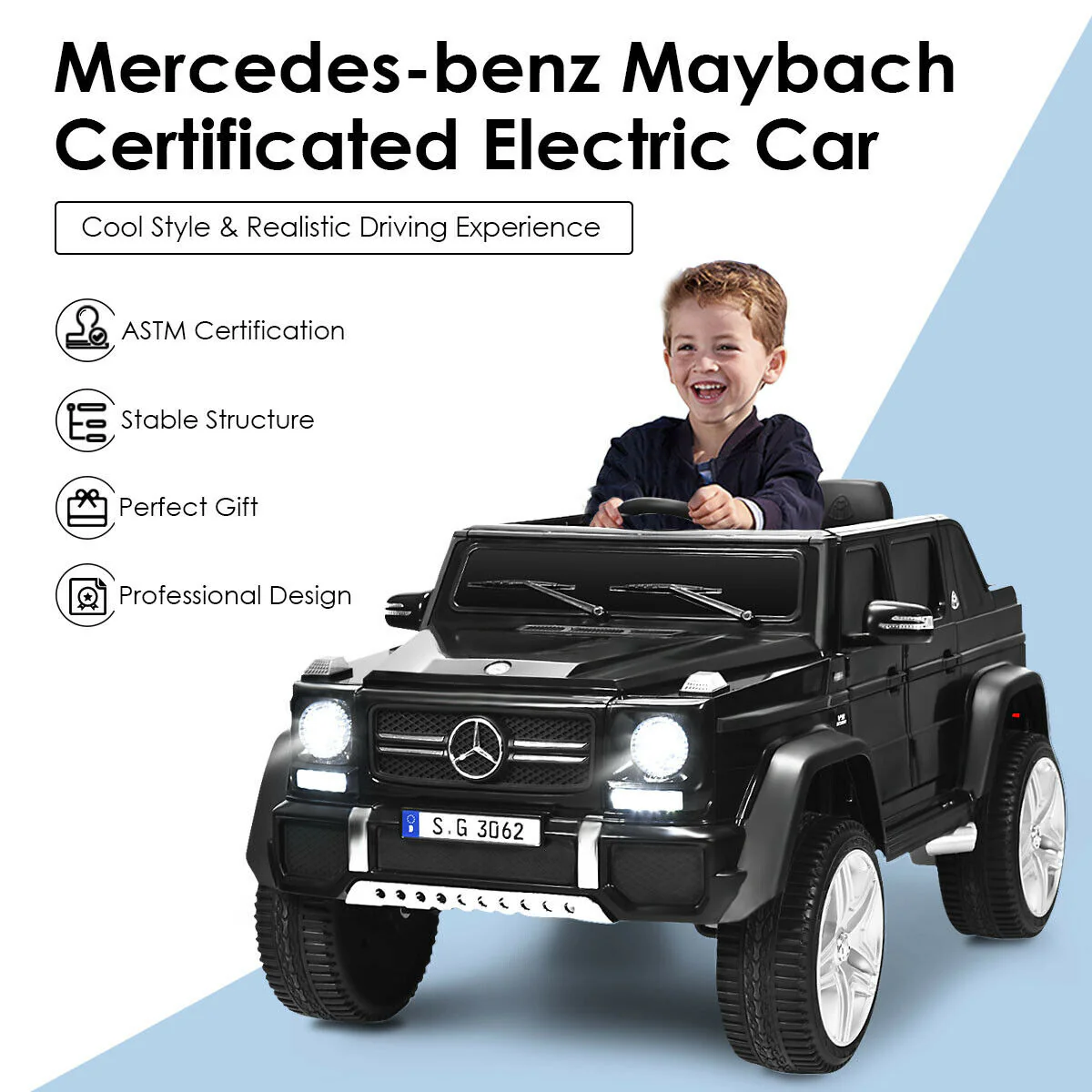 12V Kids Ride On Car, Mercedes-Benz, Black - Image 9