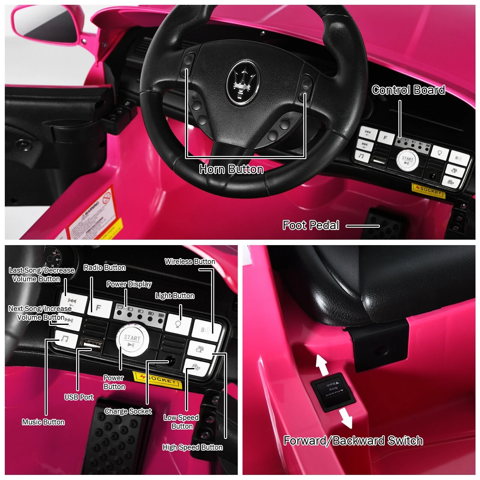 12V Kids Ride On Car, Remote Control, Lights, Pink - Image 6