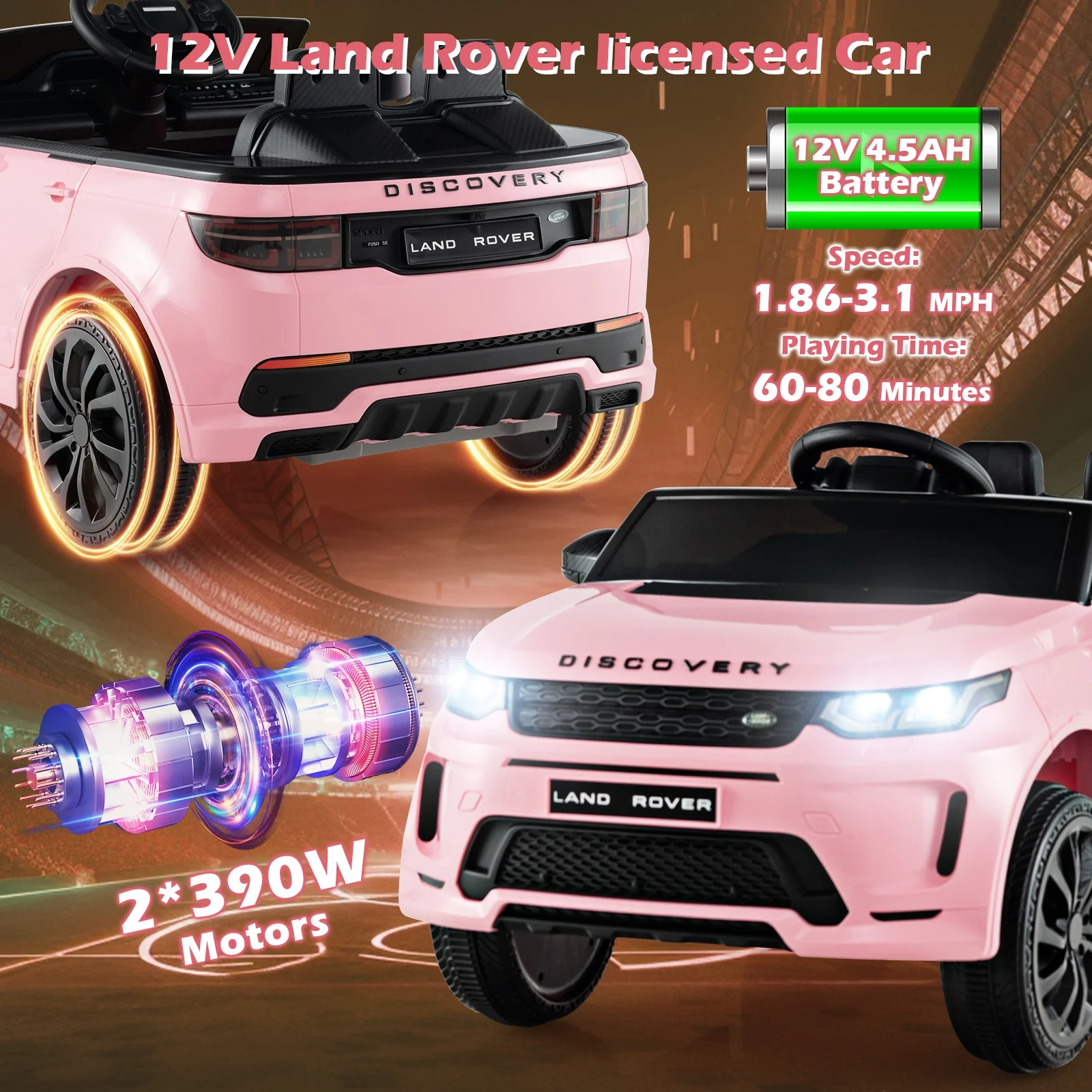 12V Kids Ride On Car, Remote Control, Lockable Doors, Pink - Image 9