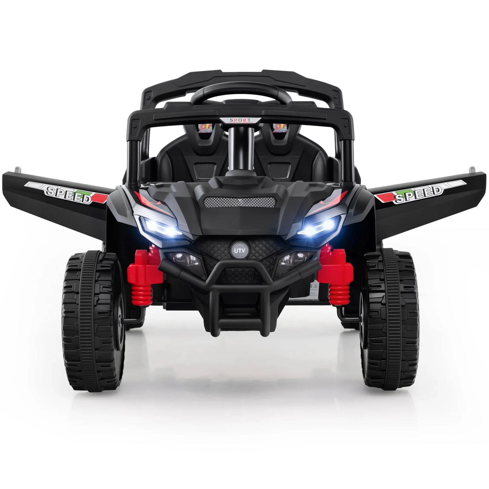 12V Kids Ride On Car, UTV Electric Vehicle, LED Lights, Music, Horn, Black - Image 7