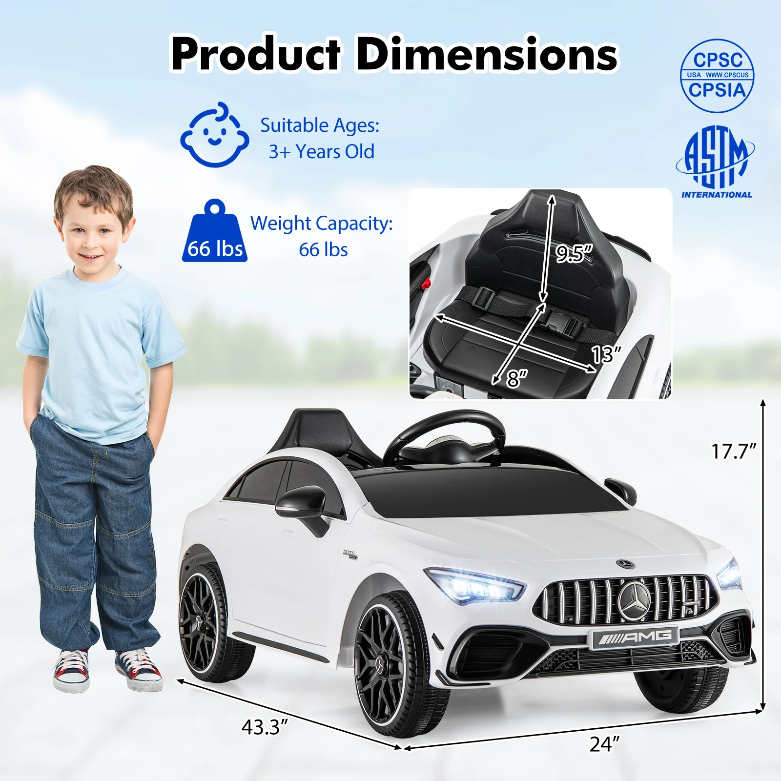 12V Kids Ride On Car With Remote, White - Image 5
