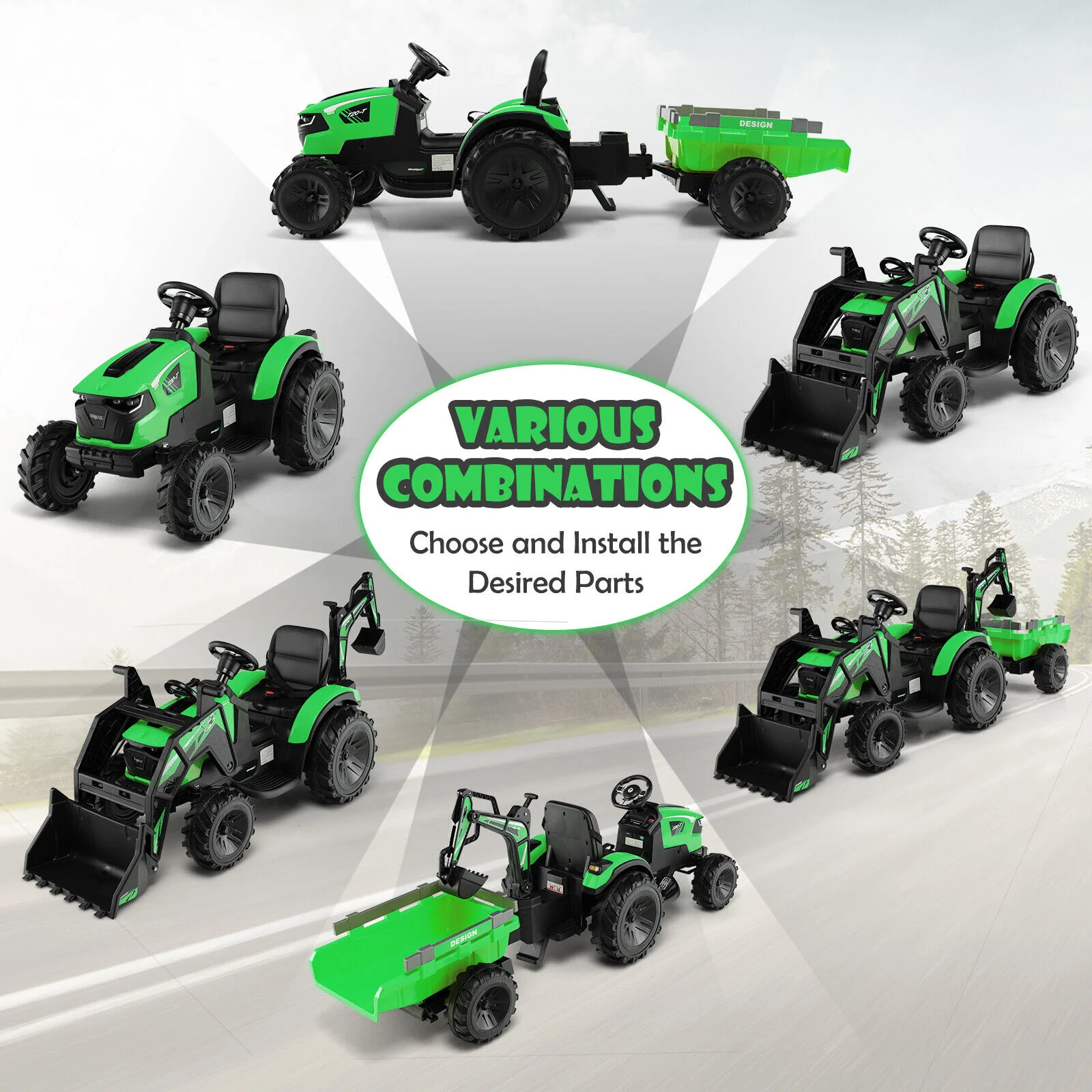 12V Kids Ride On Excavator, 3 In 1 With Shovel Bucket, Green - Image 6