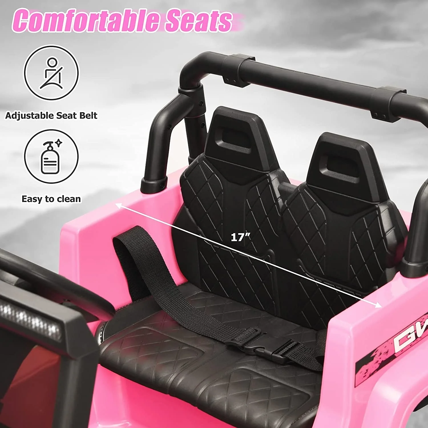 12V Kids Ride On Jeep Car, 2.4G Remote Control, Pink - Image 8