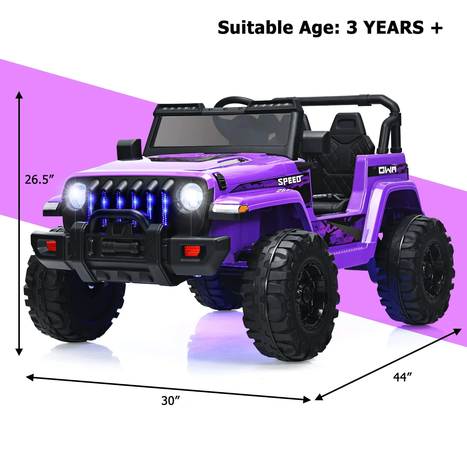 12V Kids Ride-On Jeep Car, 2.4G Remote Control, Purple - Image 5