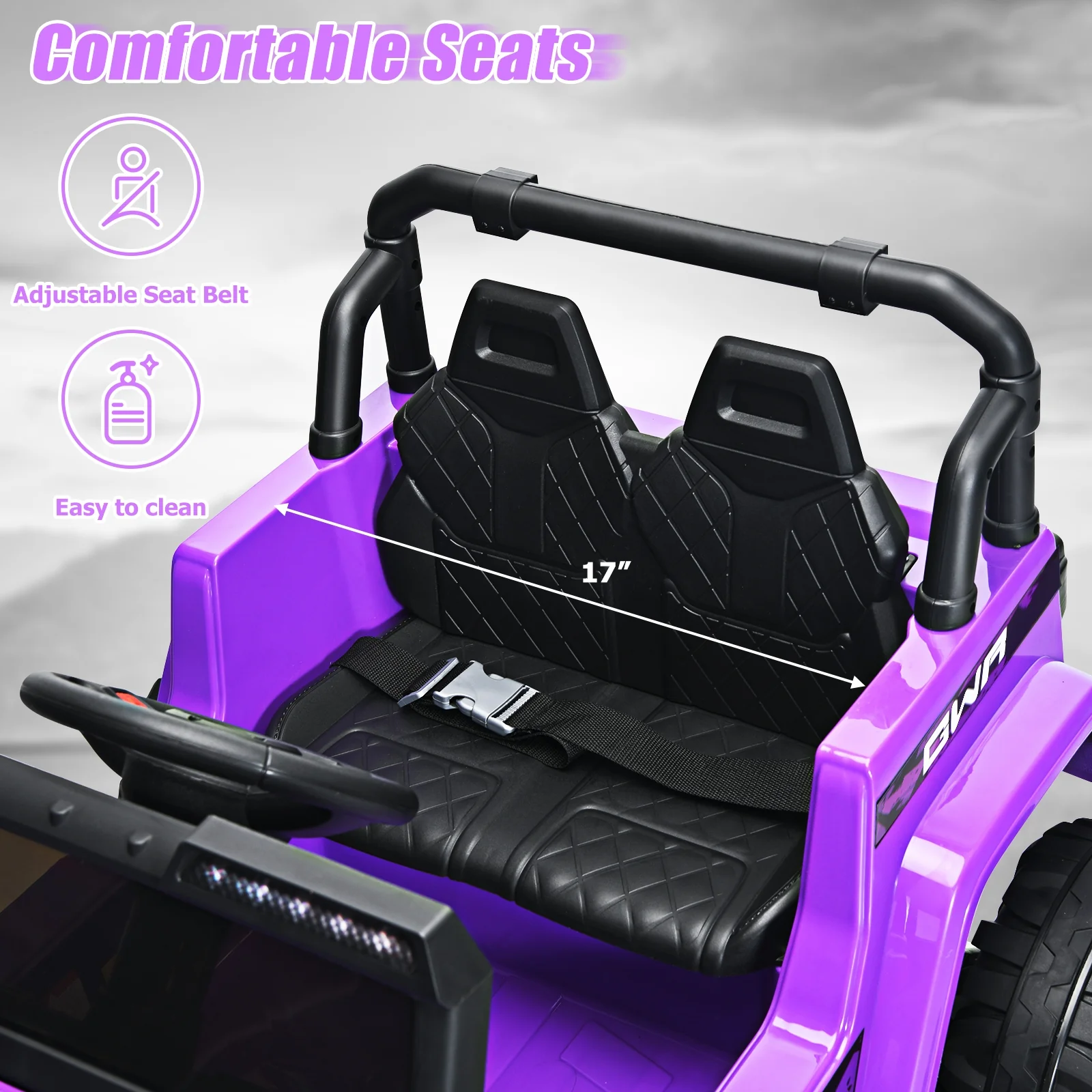 12V Kids Ride-On Jeep Car, 2.4G Remote Control, Purple - Image 6