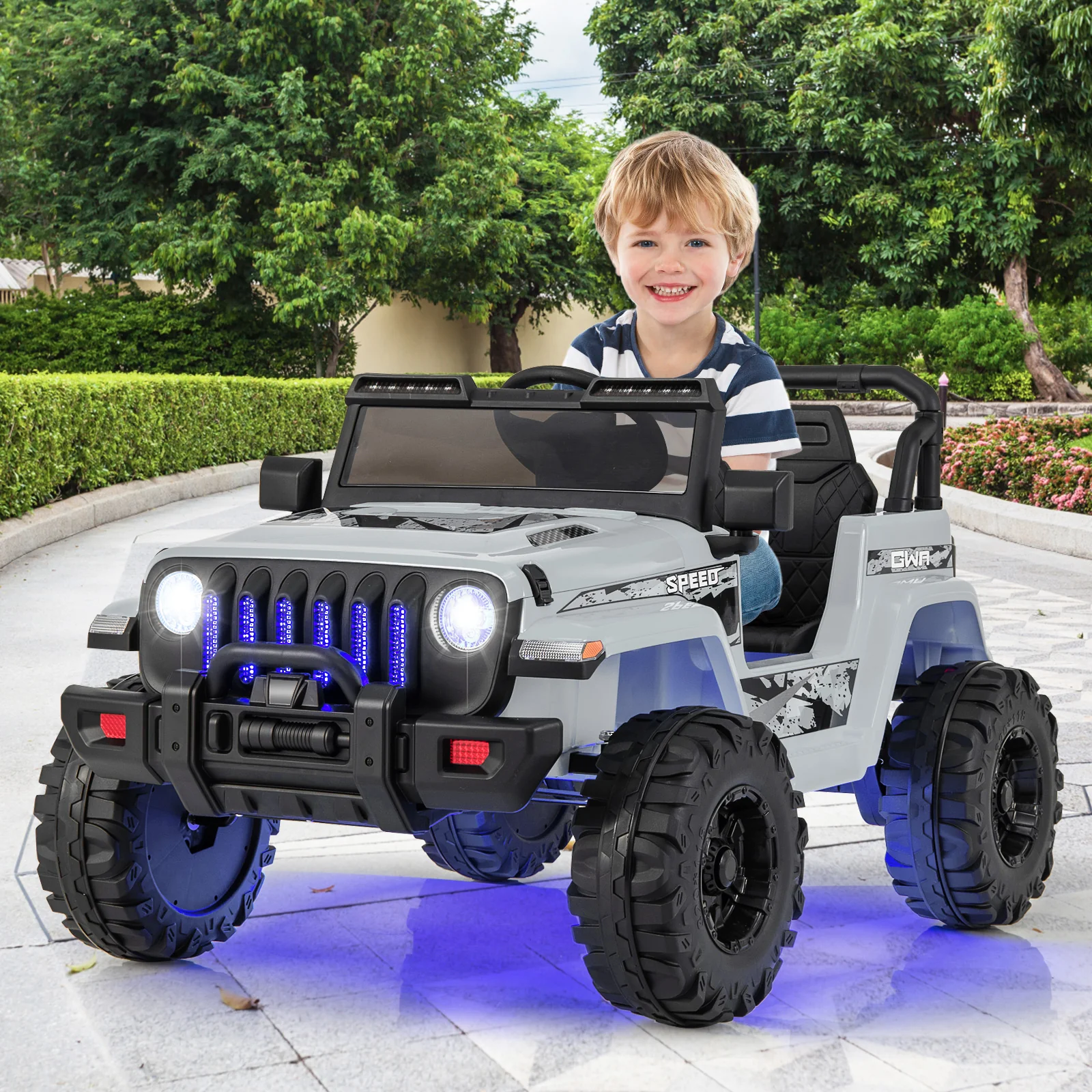 12V Kids Ride-on Jeep Car with 2.4 G Remote Control, Gray - Image 2