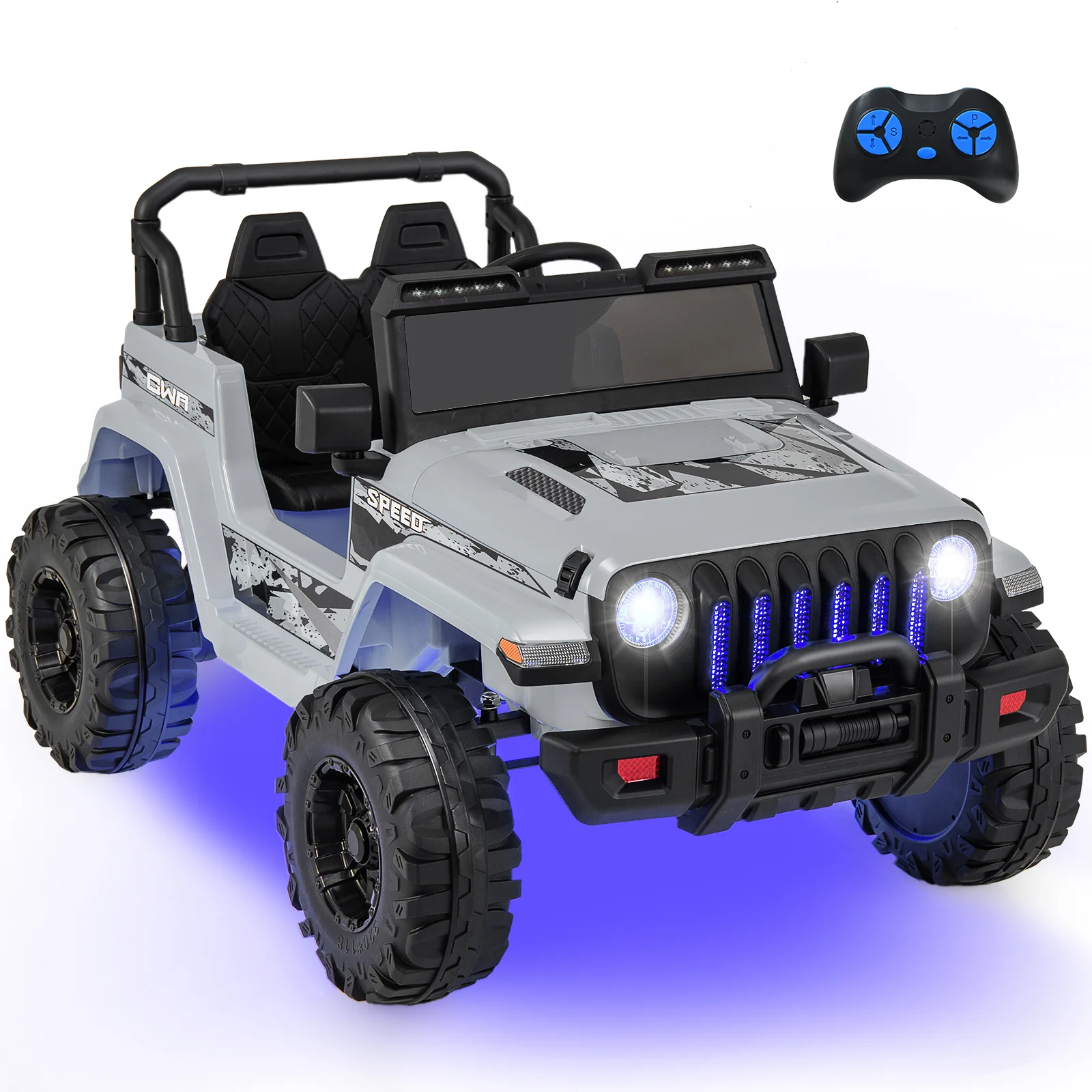 12V Kids Ride-on Jeep Car with 2.4 G Remote Control, Gray - Image 3