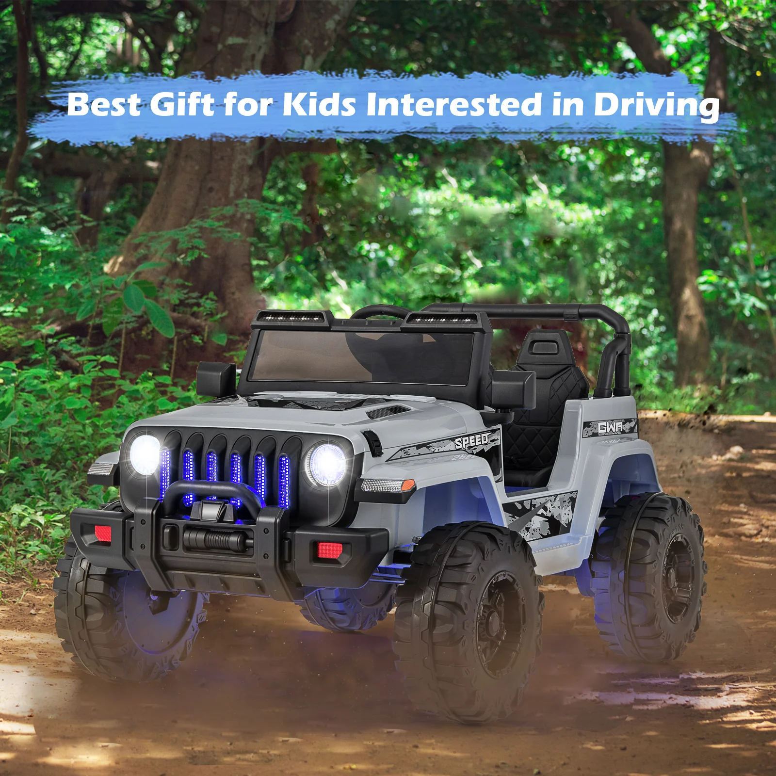 12V Kids Ride-on Jeep Car with 2.4 G Remote Control, Gray - Image 5