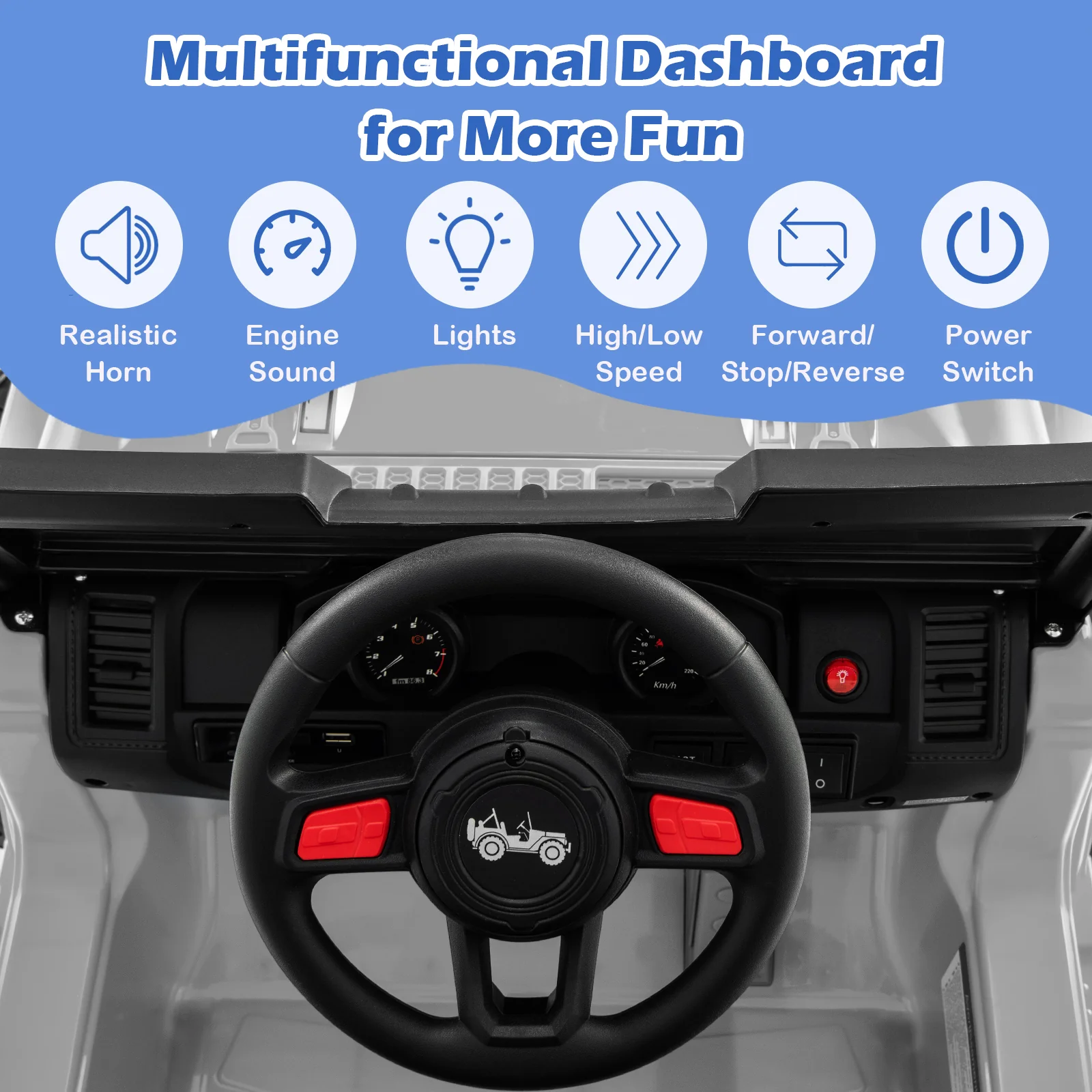12V Kids Ride-on Jeep Car with 2.4 G Remote Control, Gray - Image 7