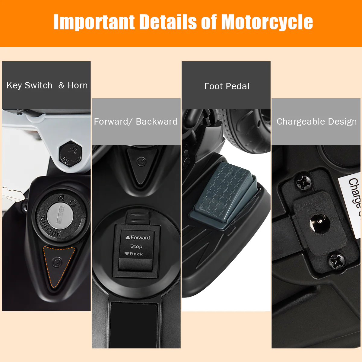 12V Kids Ride-On Motorcycle, With Sounds And Music, Black - Image 8