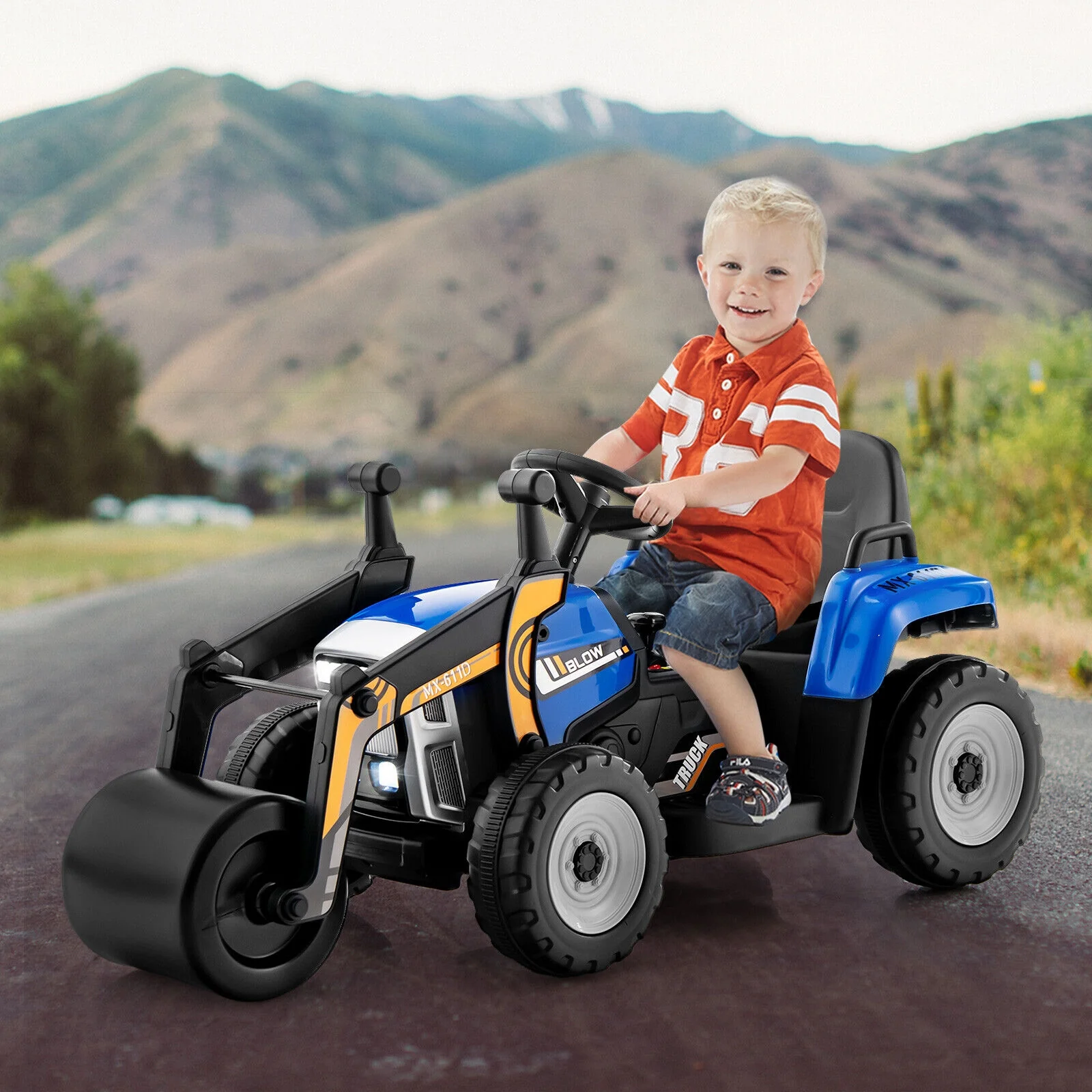12V Kids Ride On Road Roller, 2.4G Remote Control, Blue - Image 7