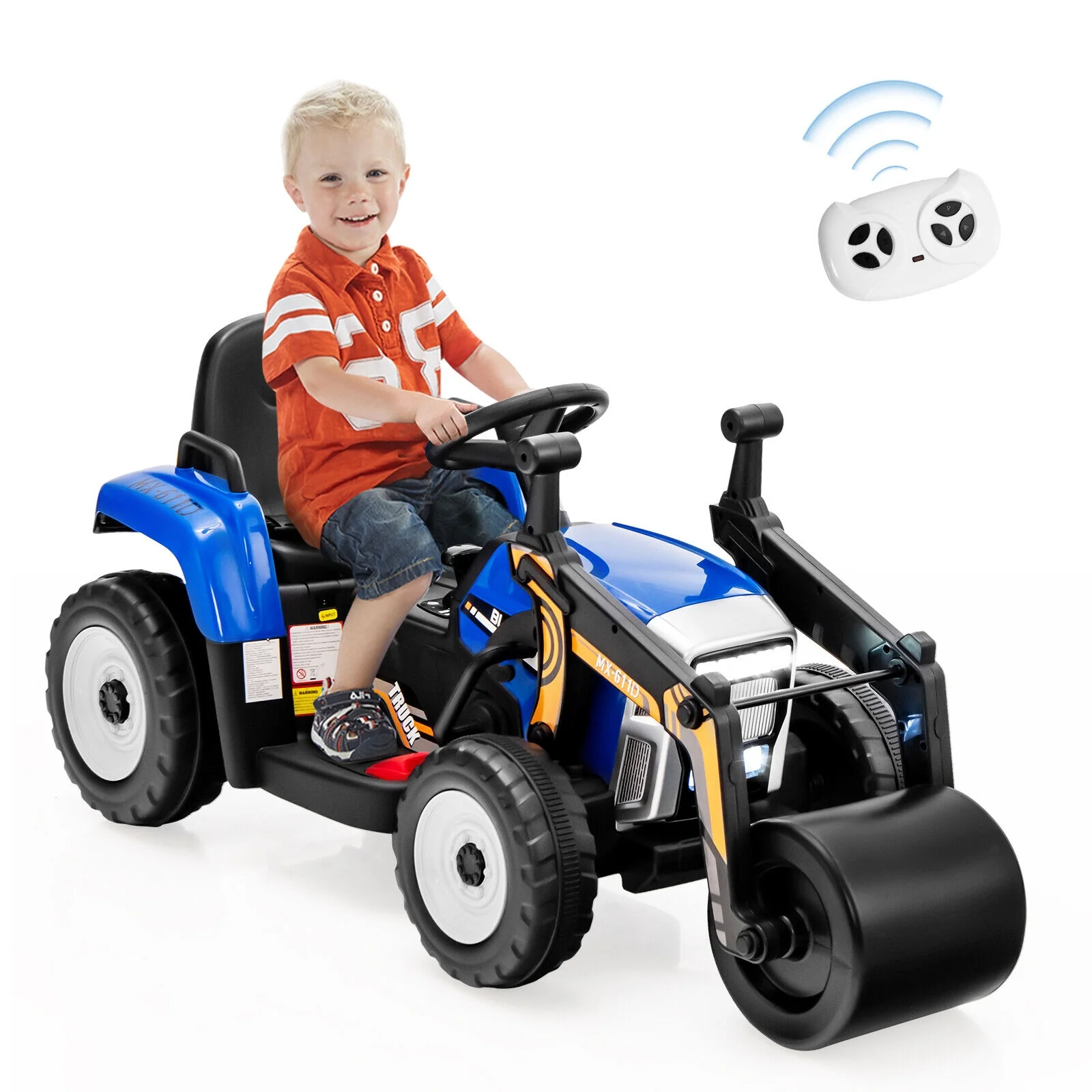 12V Kids Ride On Road Roller, 2.4G Remote Control, Blue - Image 8