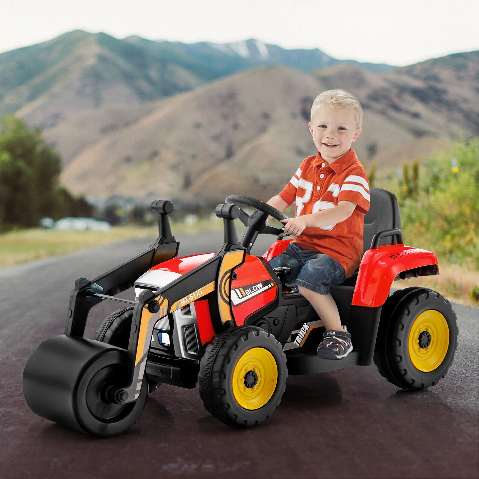 12V Kids Ride On Road Roller, 2.4G Remote Control, Red - Image 7