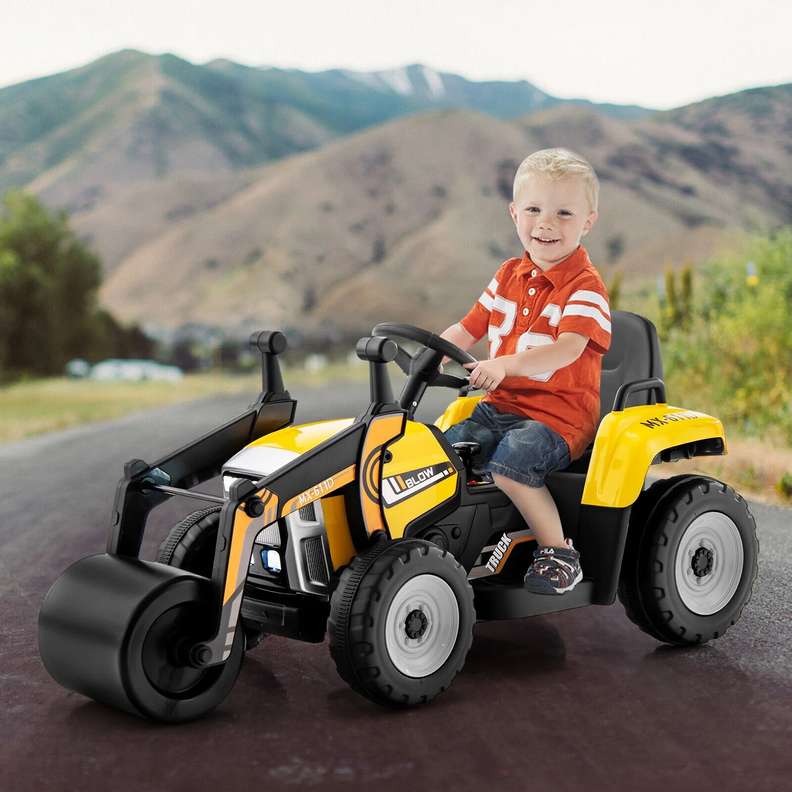 12V Kids Ride On Road Roller, 2.4G Remote Control, Yellow - Image 7