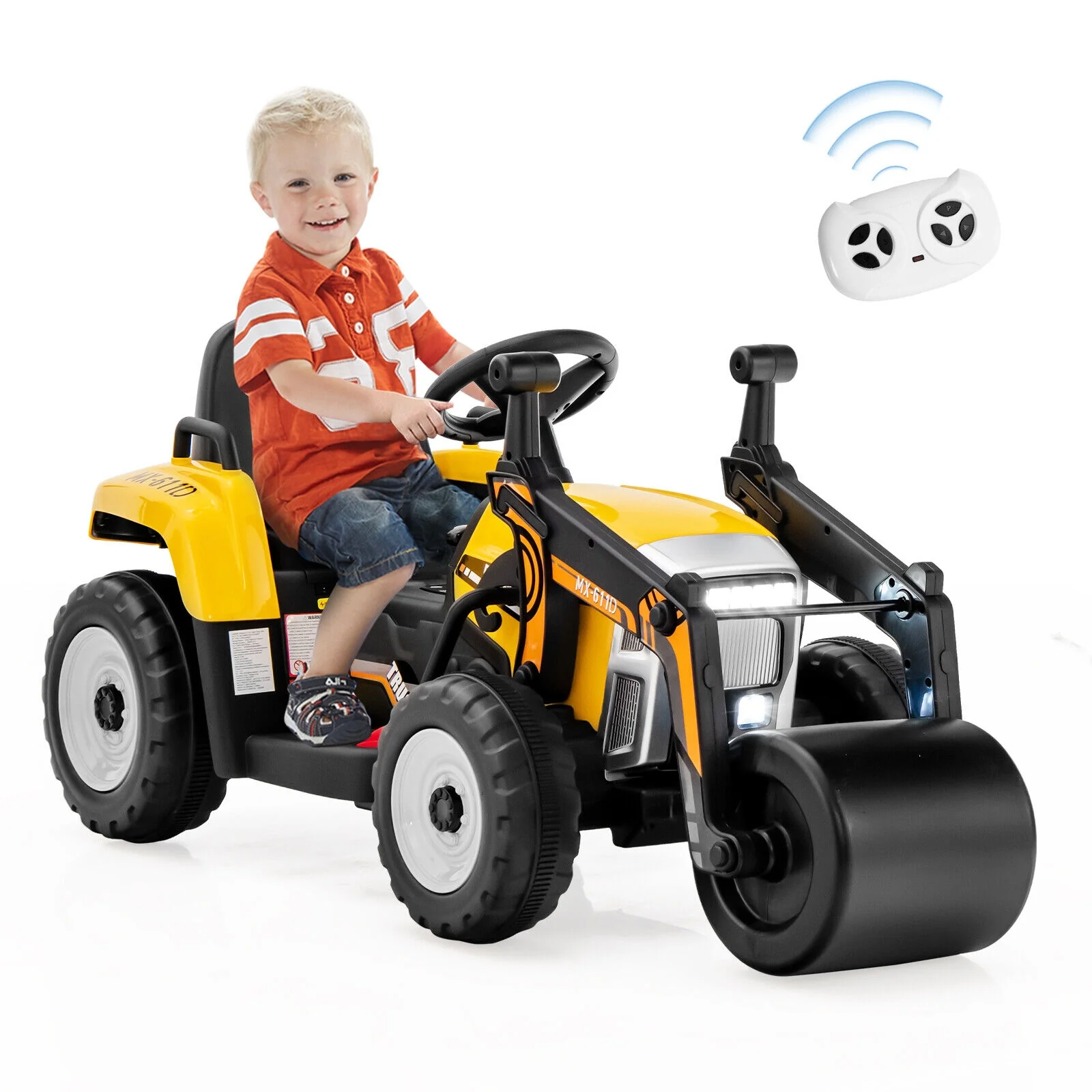 12V Kids Ride On Road Roller, 2.4G Remote Control, Yellow - Image 8